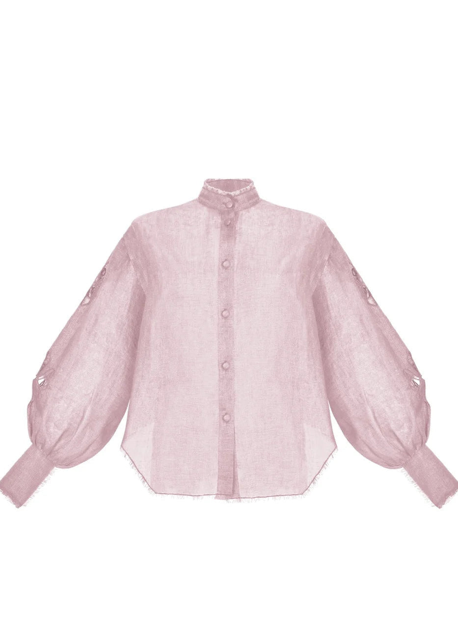 Camașă roz pudrat din in cu decupaje