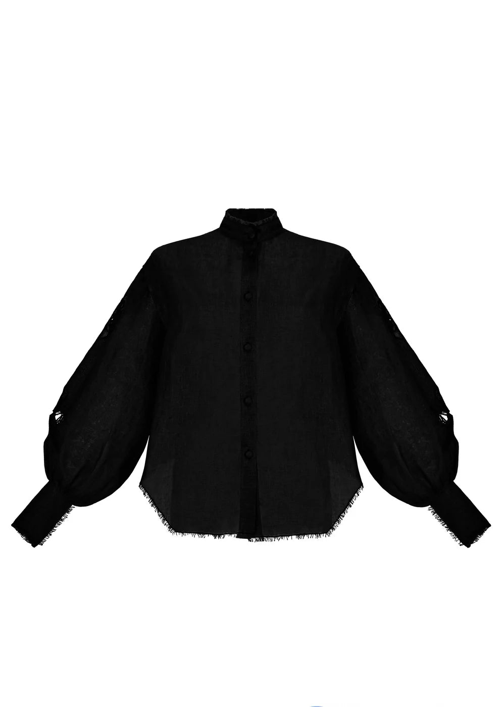 Cămașă neagră din in cu decupaje