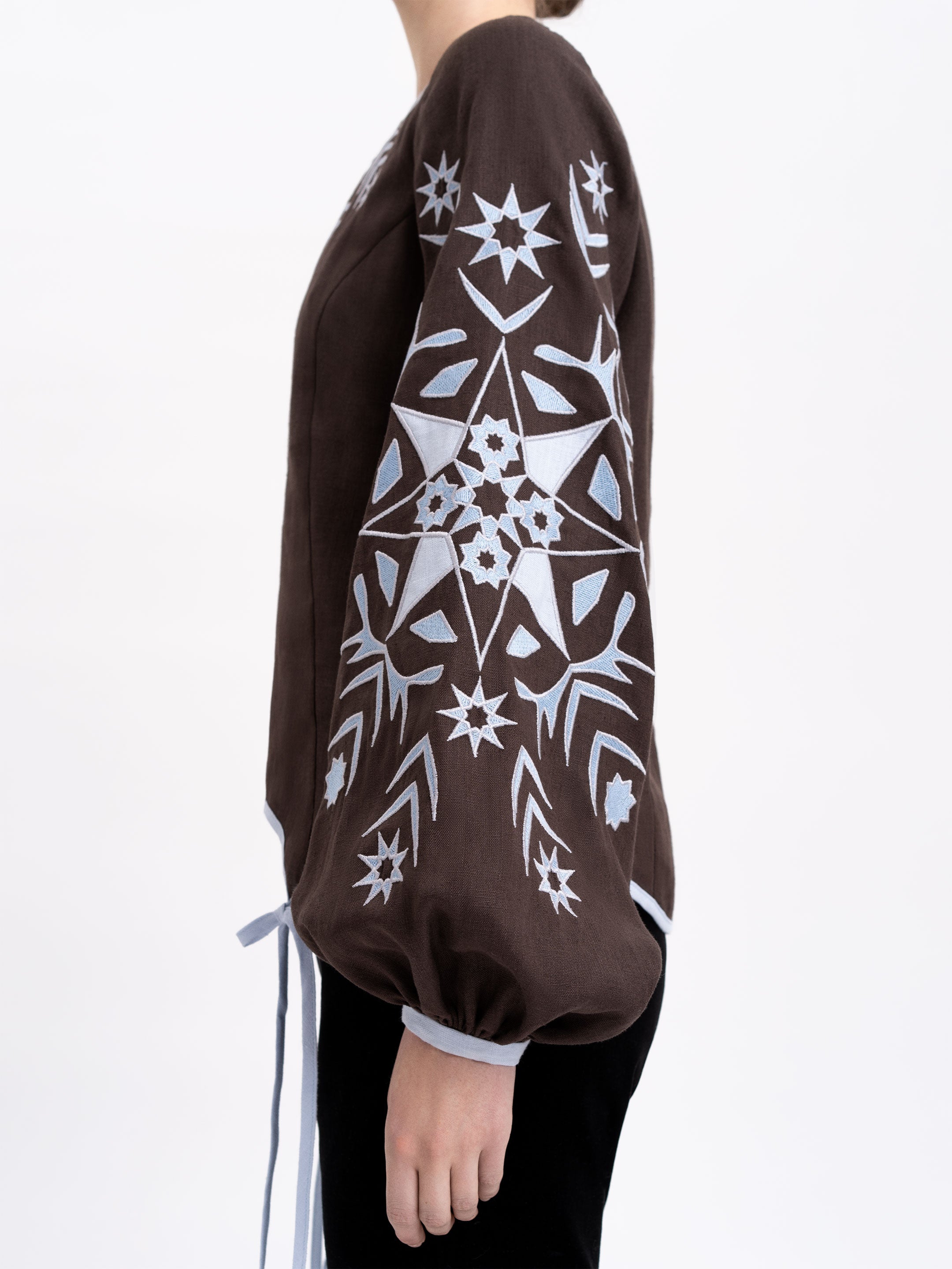 Bluza Zirka de seară din in cu broderie si ornamente