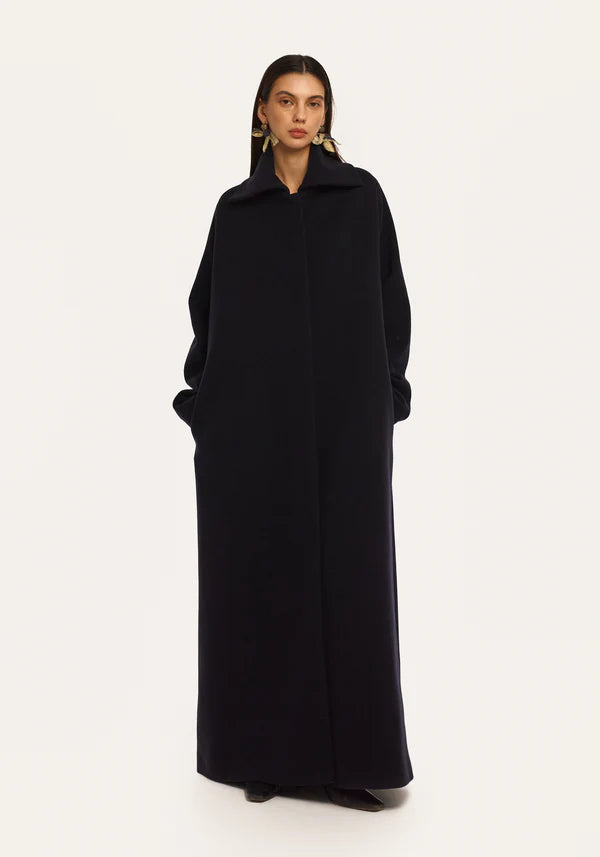 Palton din lână bleumarin cu capă detașabilă