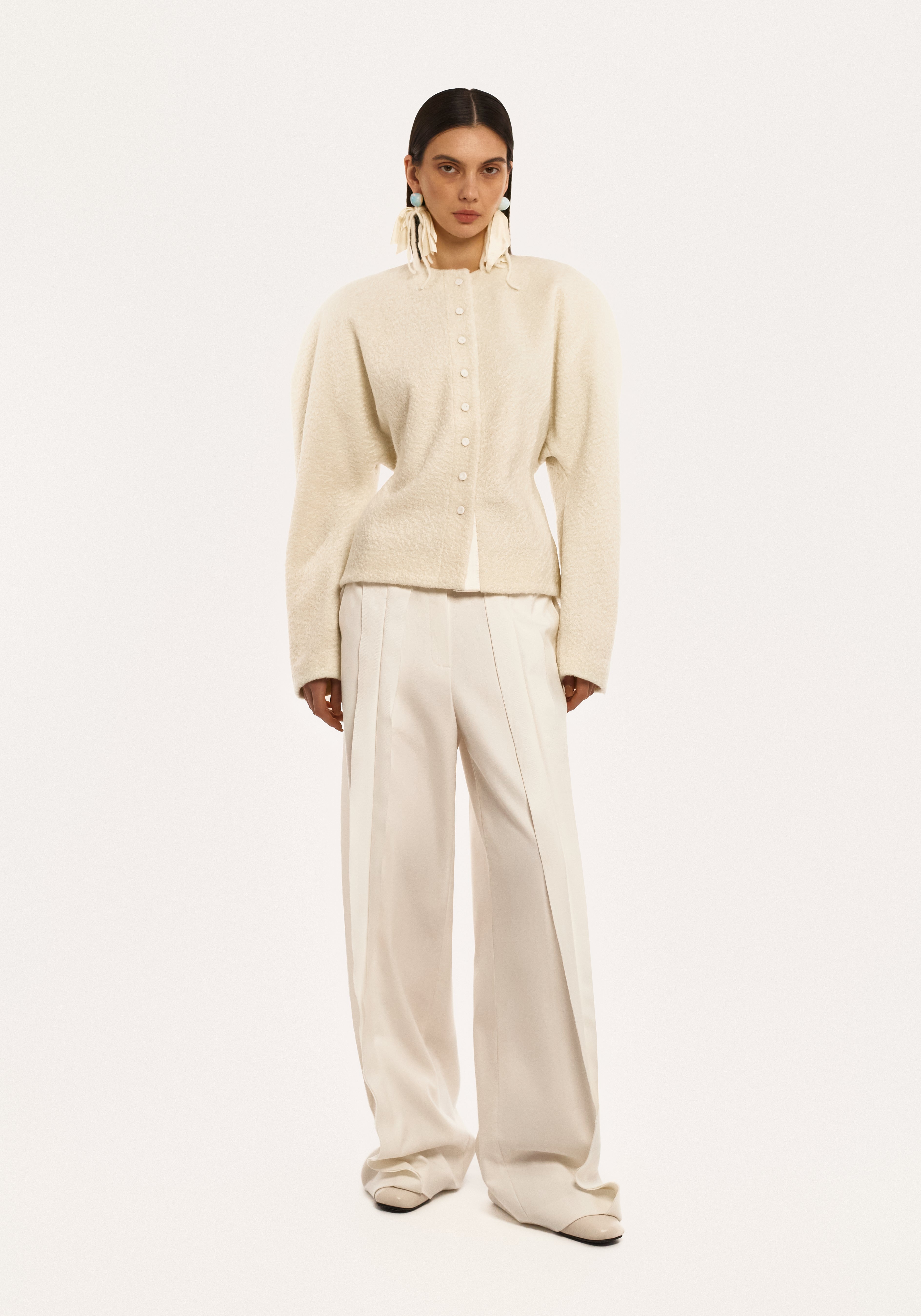 White Jersey Jacket with Silk Finishing and Buttons