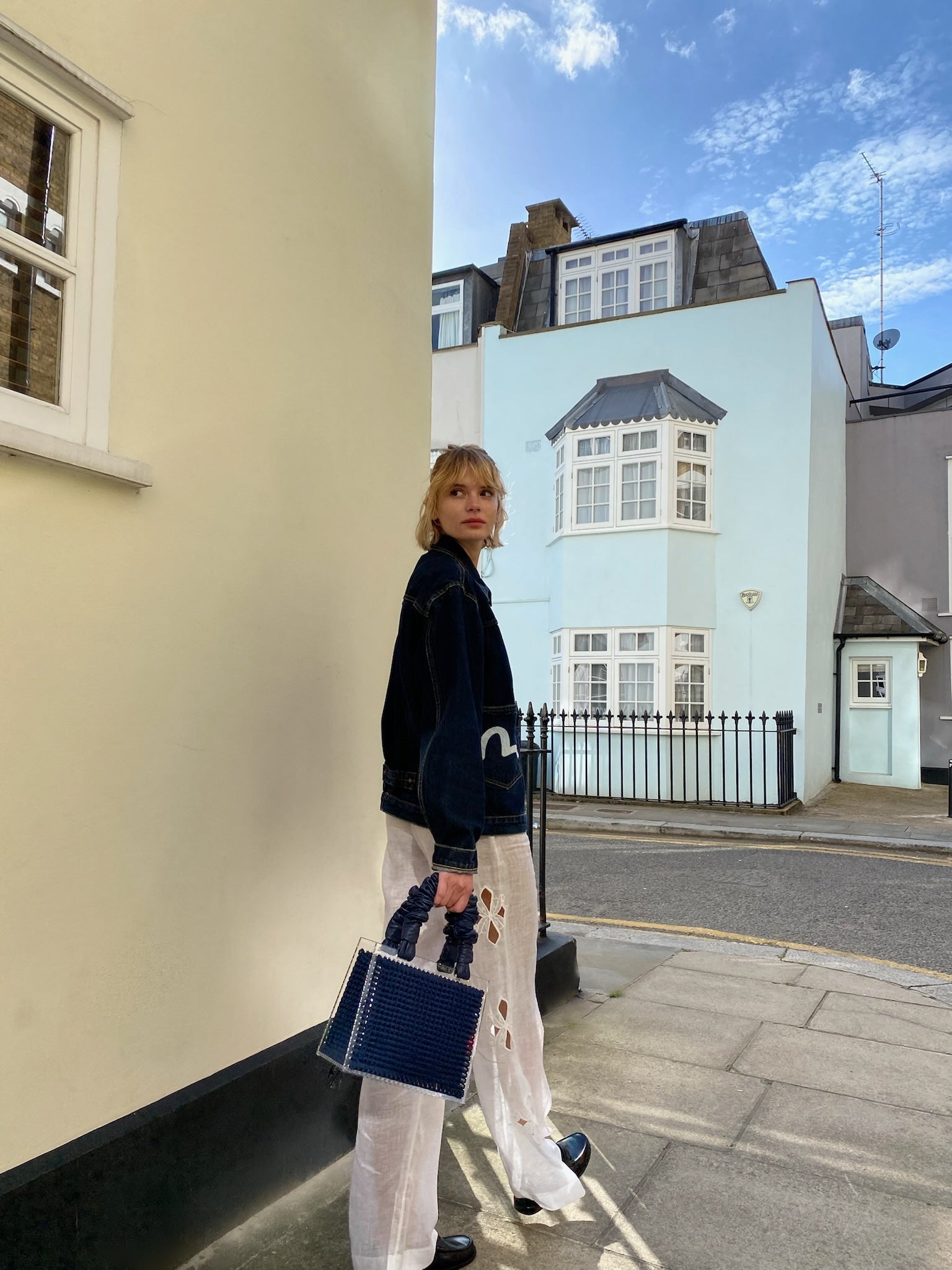 High-Waist White Embroidered Pants