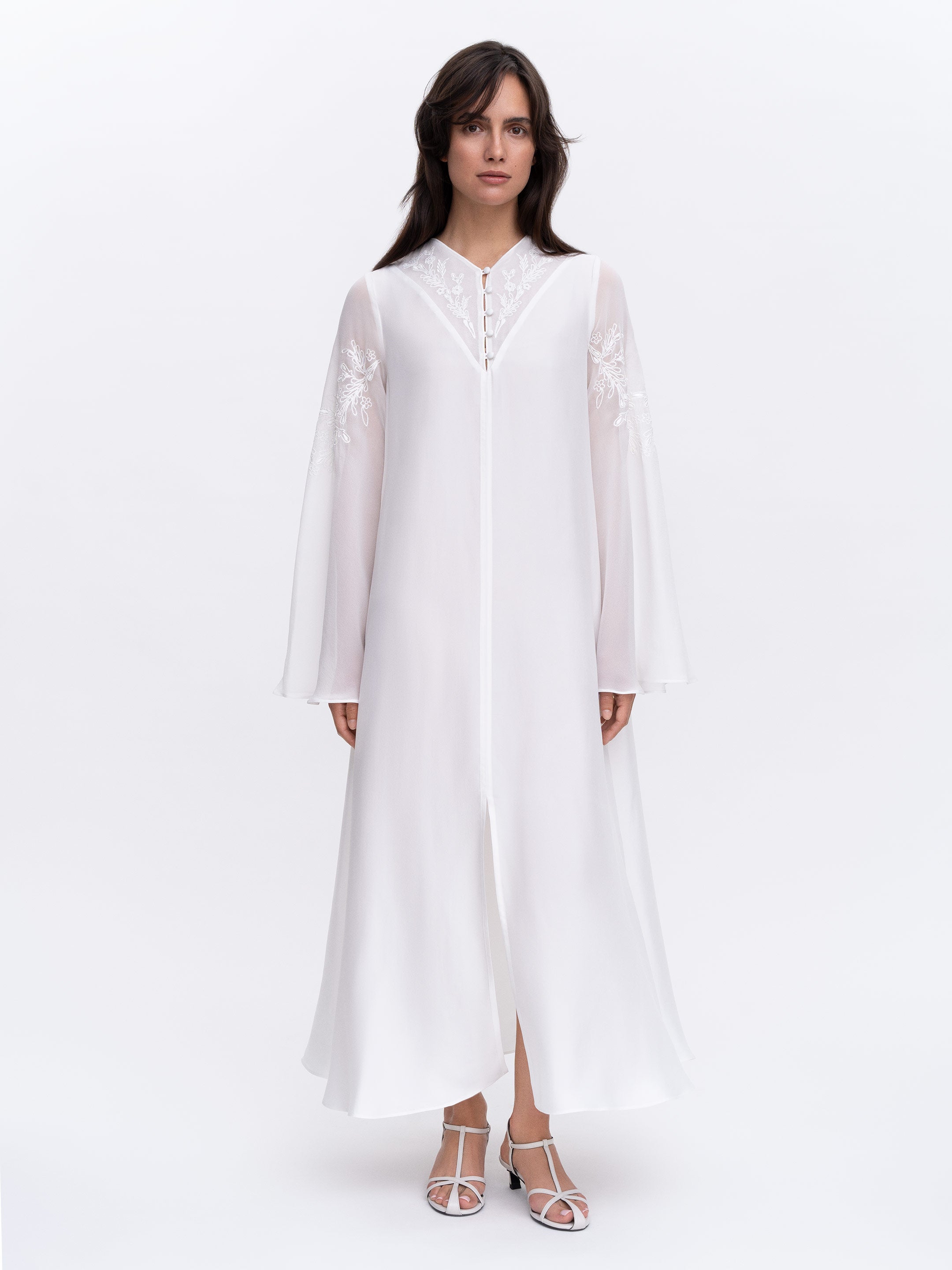 White Bridal Dress with Tone-on-Tone Embroidery – Lileia