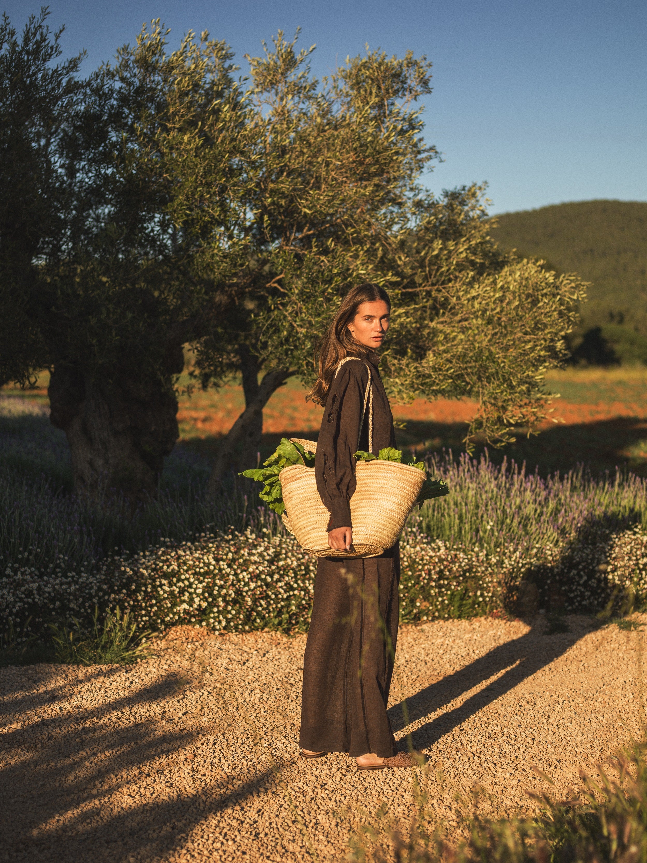 Brown Linen Shirt with Embroidered Long Sleeves