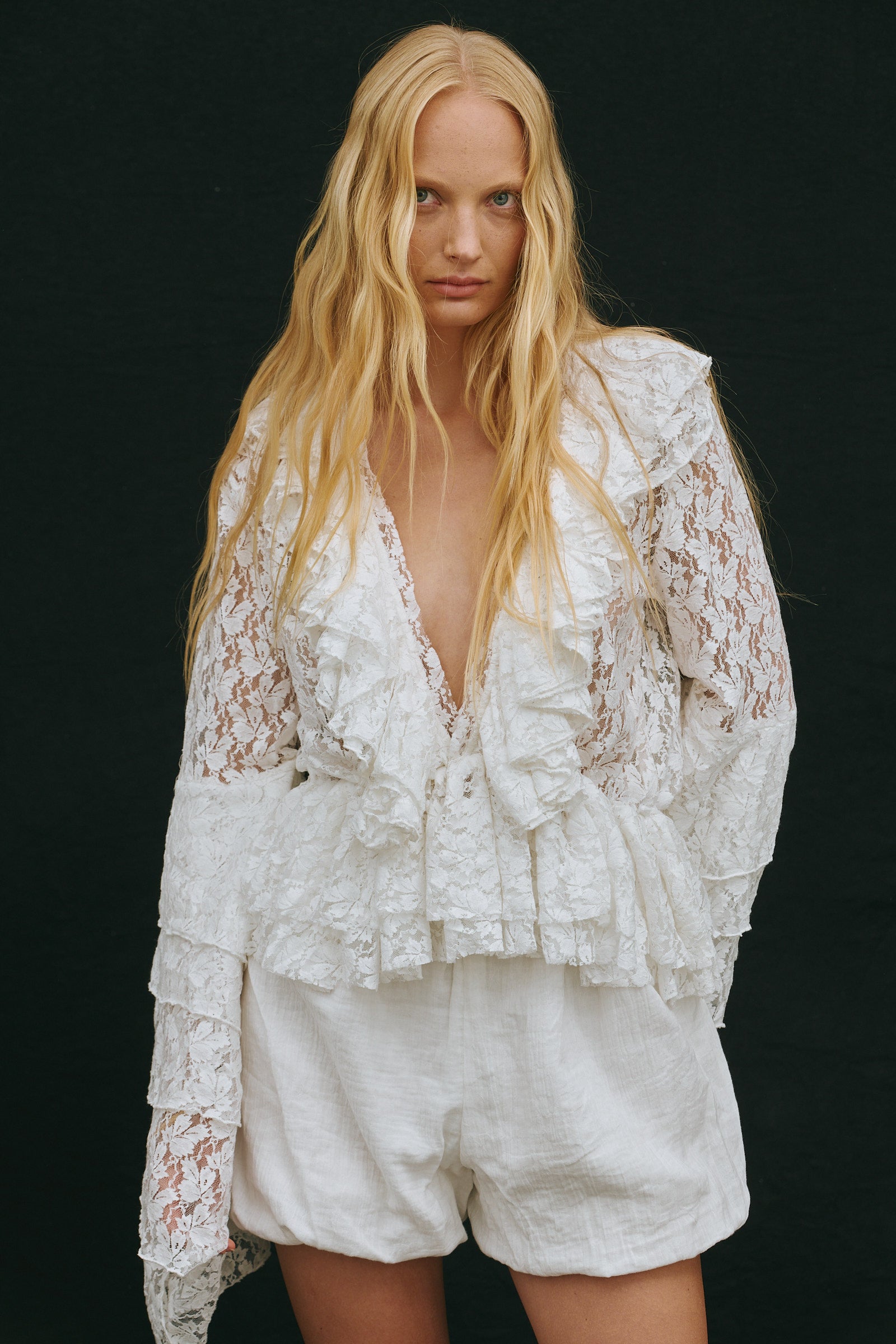 White Cotton Lace Blouse - Bella