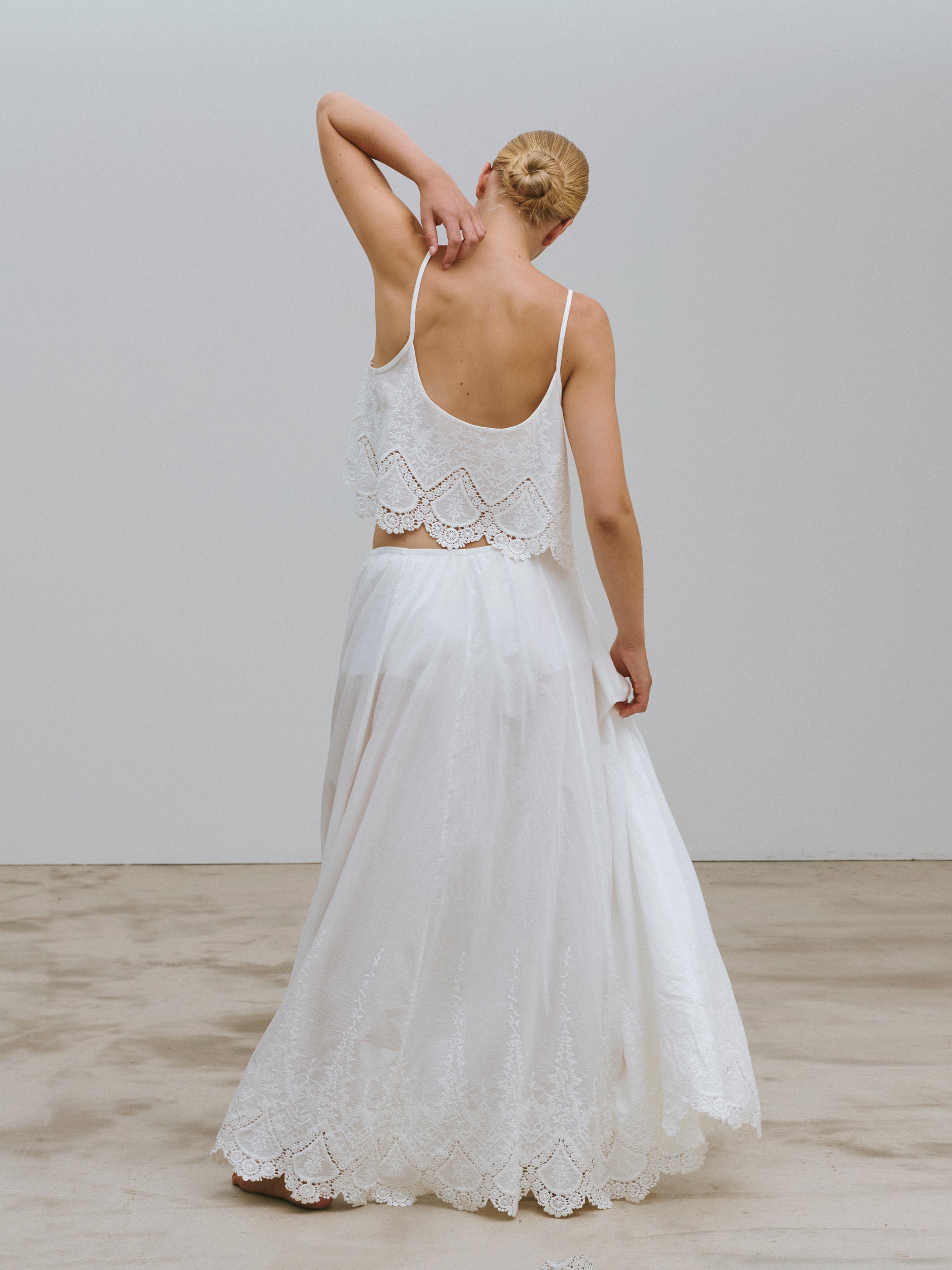 Long White Cotton Skirt with Embroidery