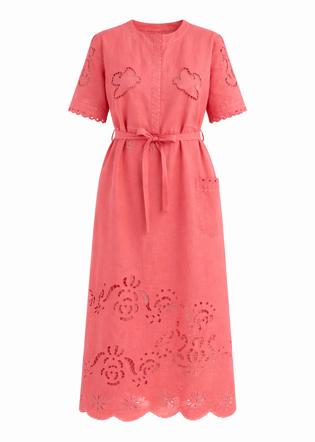 Oversized Pink Linen Midi Dress with Embroidery – Medeina