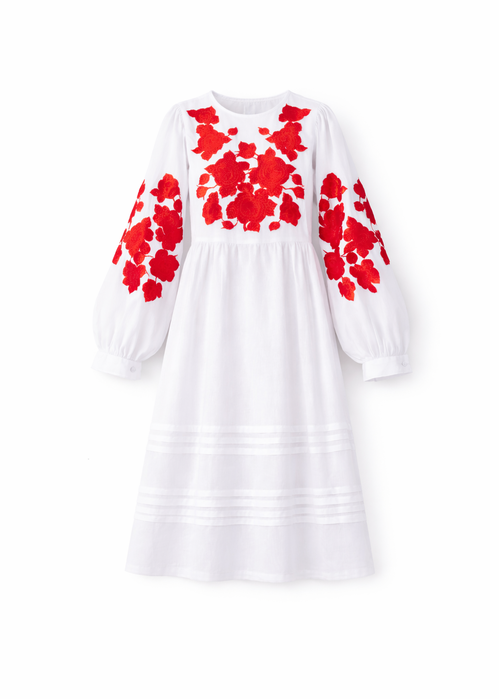 Linen Midi Dress with Floral Embroidery – Anemona