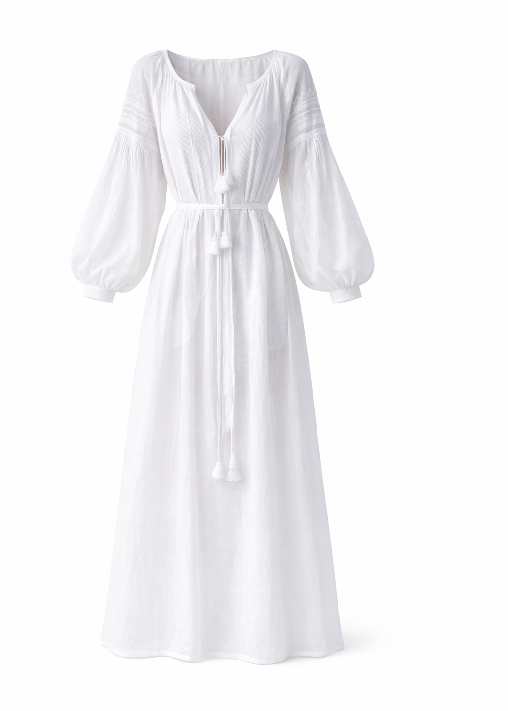 Soft Beige Linen Midi Dress with Decorative Embroidery – Iris