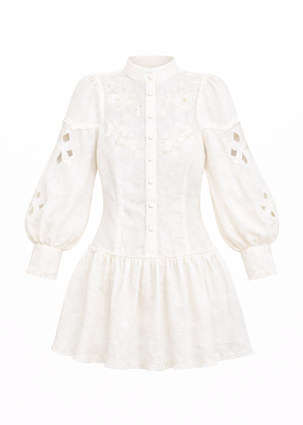 Rochie mini albă din in brodată cu spatele gol