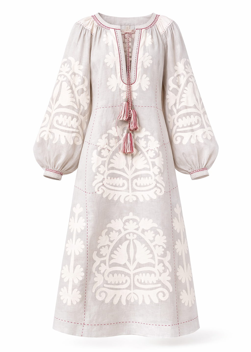 Rochie Aelia midi din in cu broderie aplicata