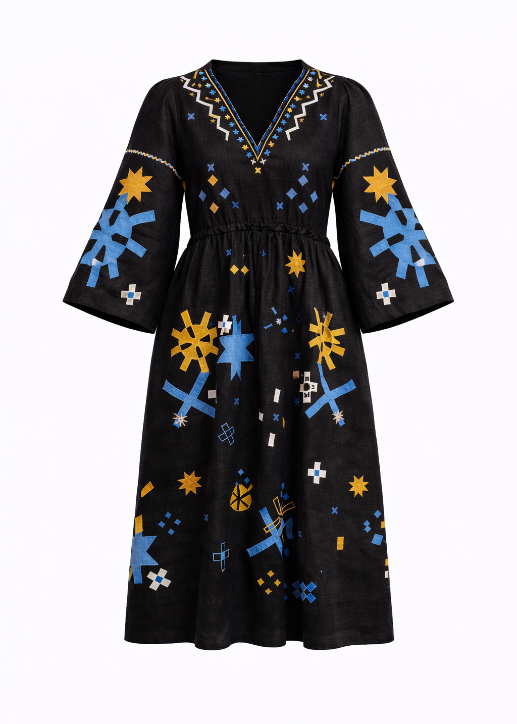 Linen Dress with Colorful Embroidery and Appliqu Details  Zori