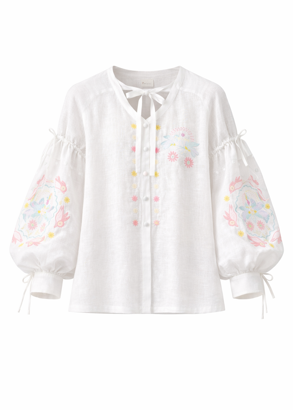 Bluza albă Polina cu broderie colorată