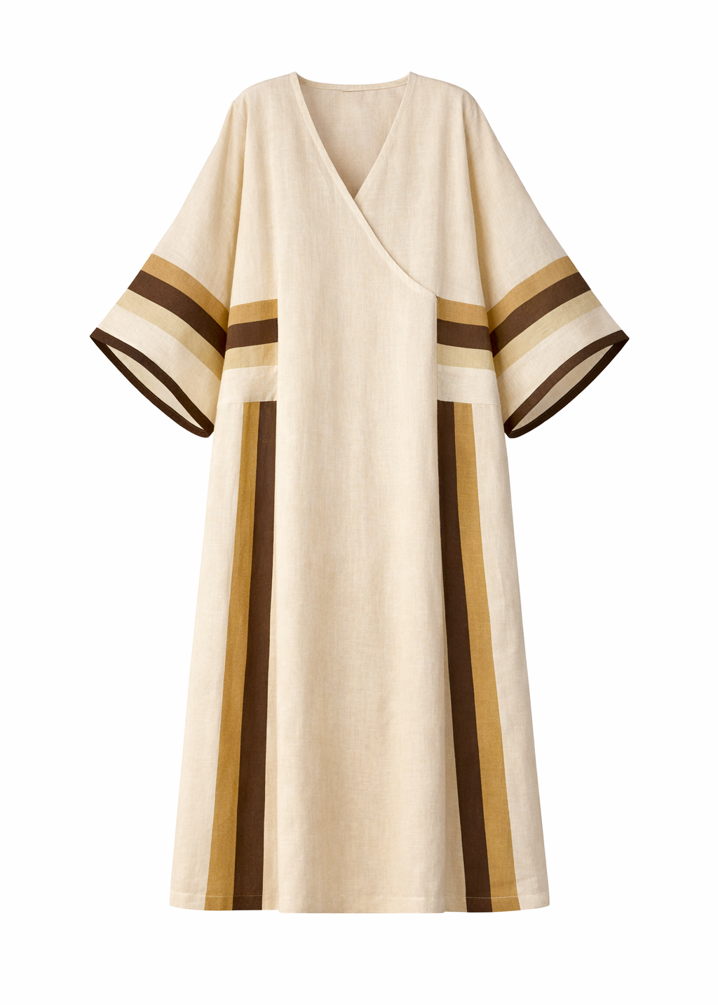 Embroidered Maxi Linen Kimono brown stripes – Tamara