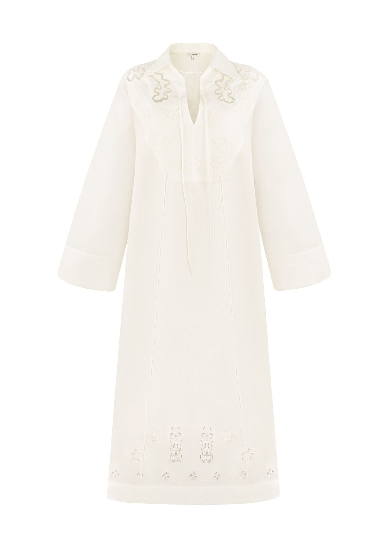 White Embroidered Linen Dress with Subtle Details – Onysiia
