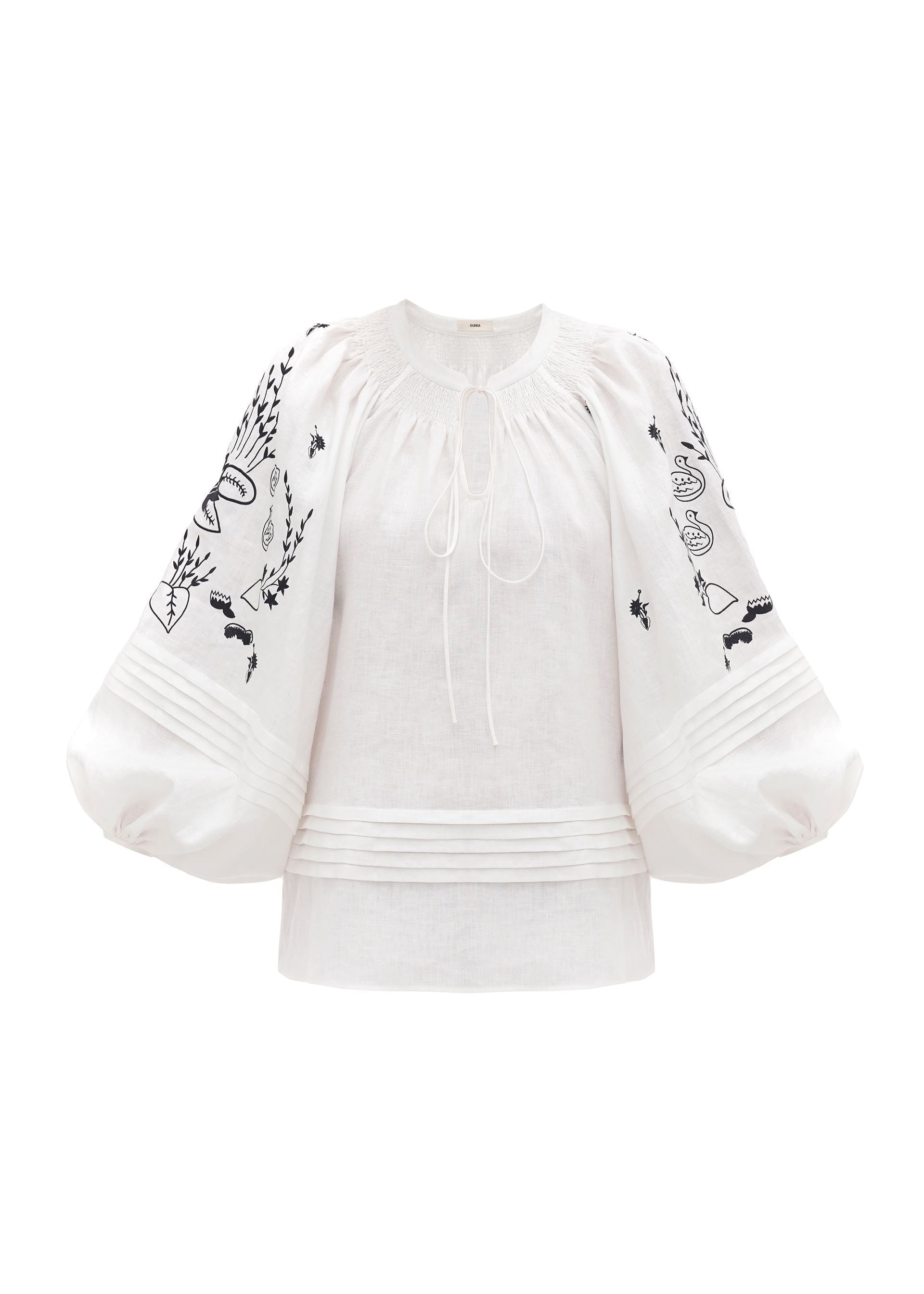 White Oversized Linen Shirt with Traditional Embroidery – Viryneia