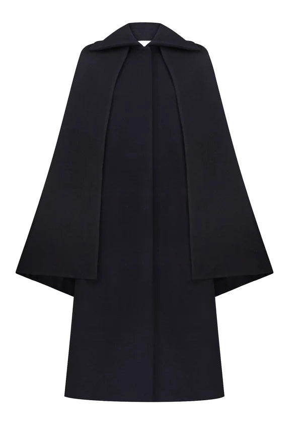 Structured Wool Coat with Detachable Cape Layer