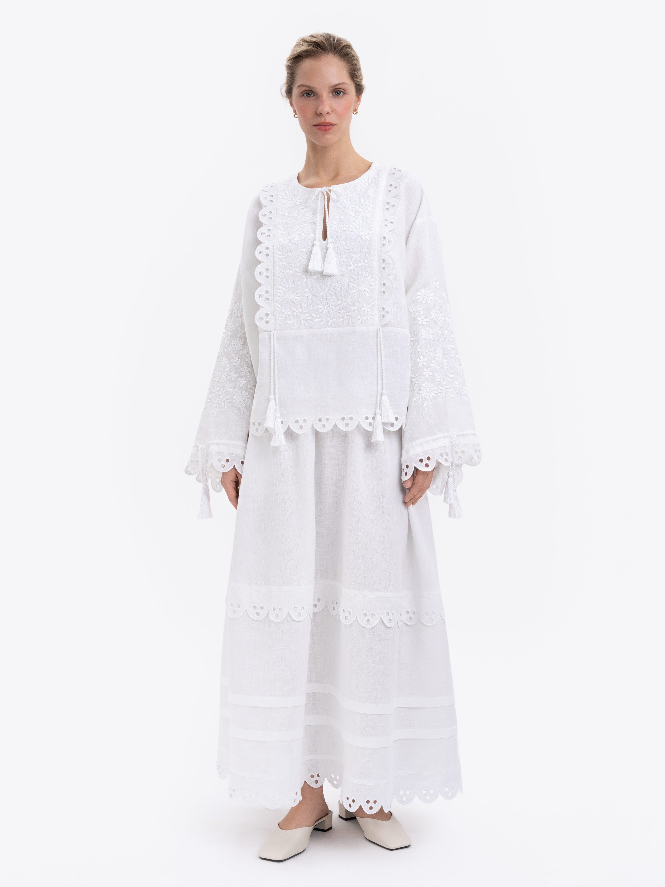 White Bridal Linen Skirt with Richelieu Embroidery – Ivan Kvitka