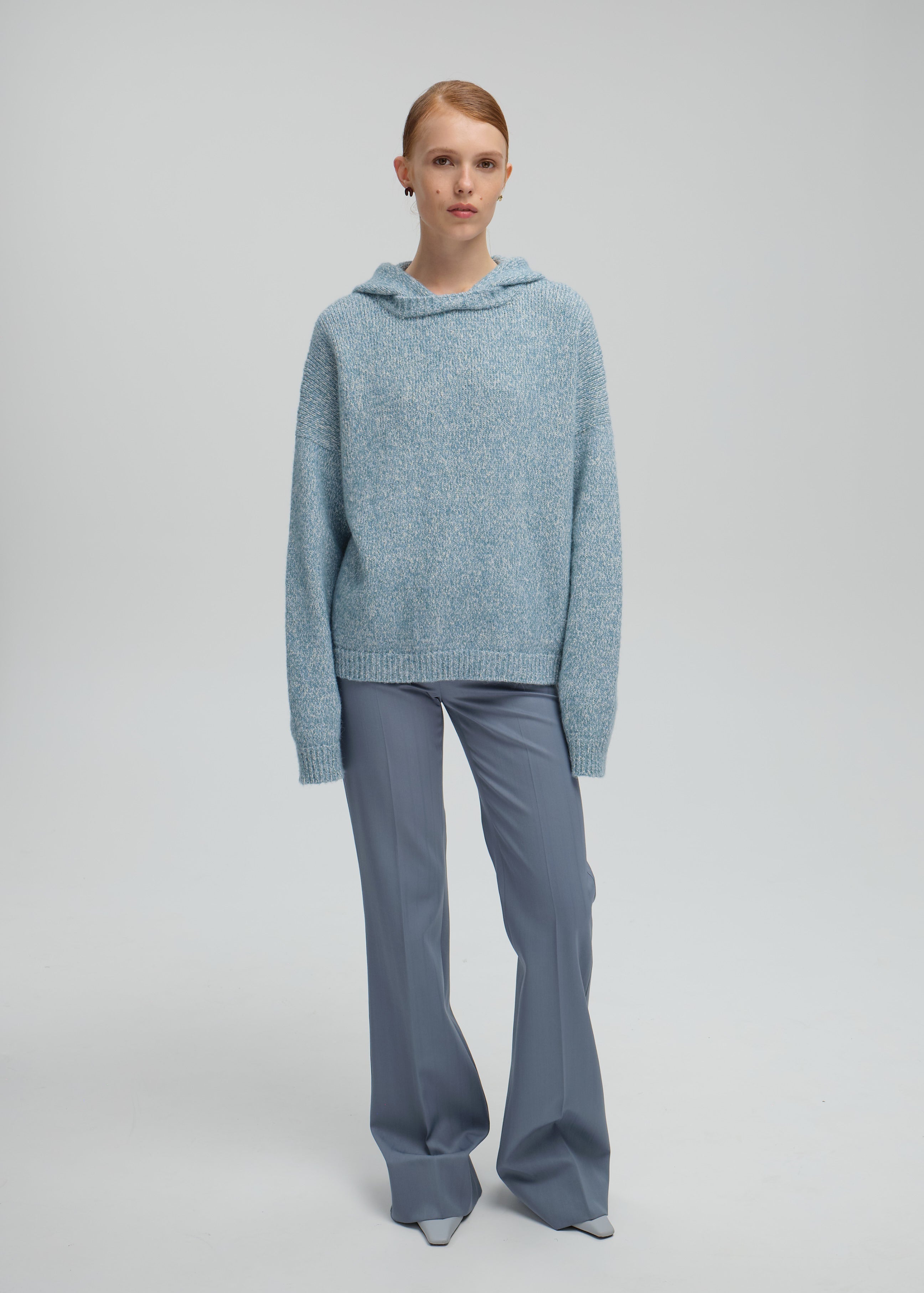 Hooded Mélange Sweater in Blue