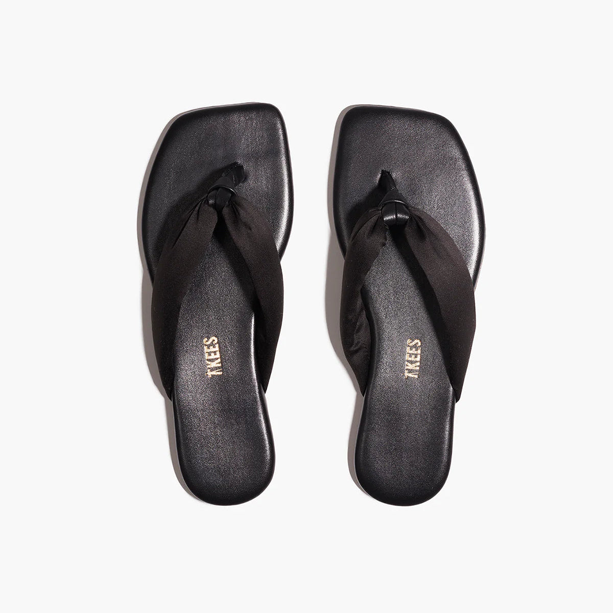 TKEES Lennon Black Leather Flip-Flops