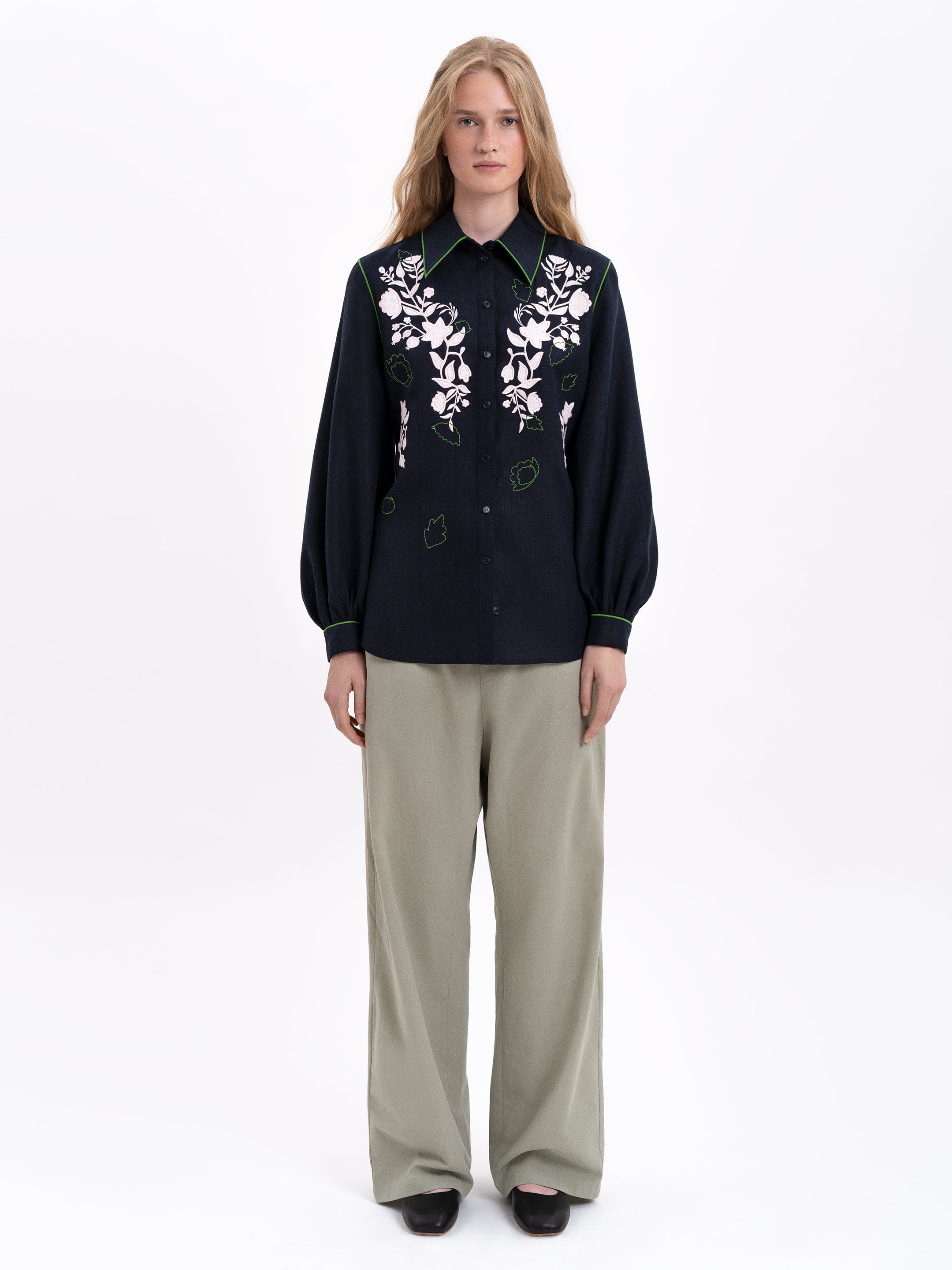 Bluză albă din in cu broderie Zhuravlyna