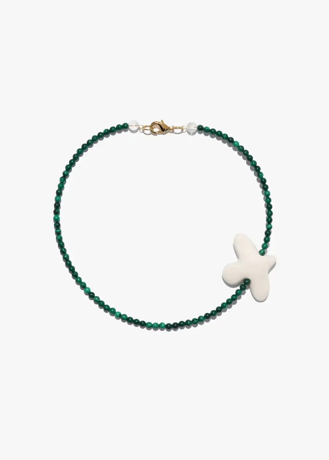 Colier MYRNI cu cristal de malachit și pasăre de porțelan