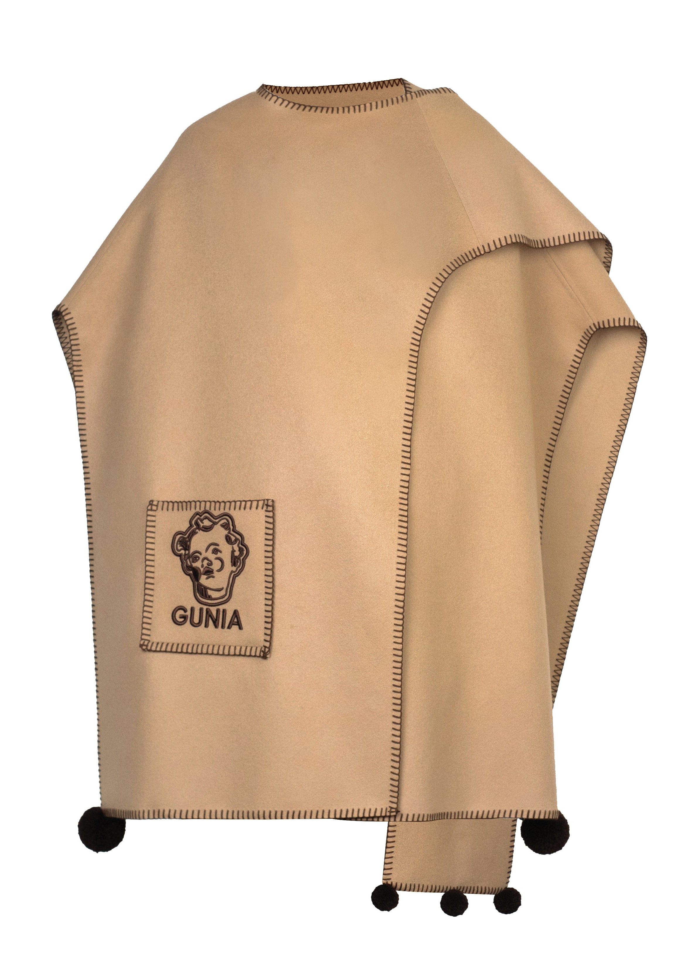 Poncho din Lână Asimetric Bej