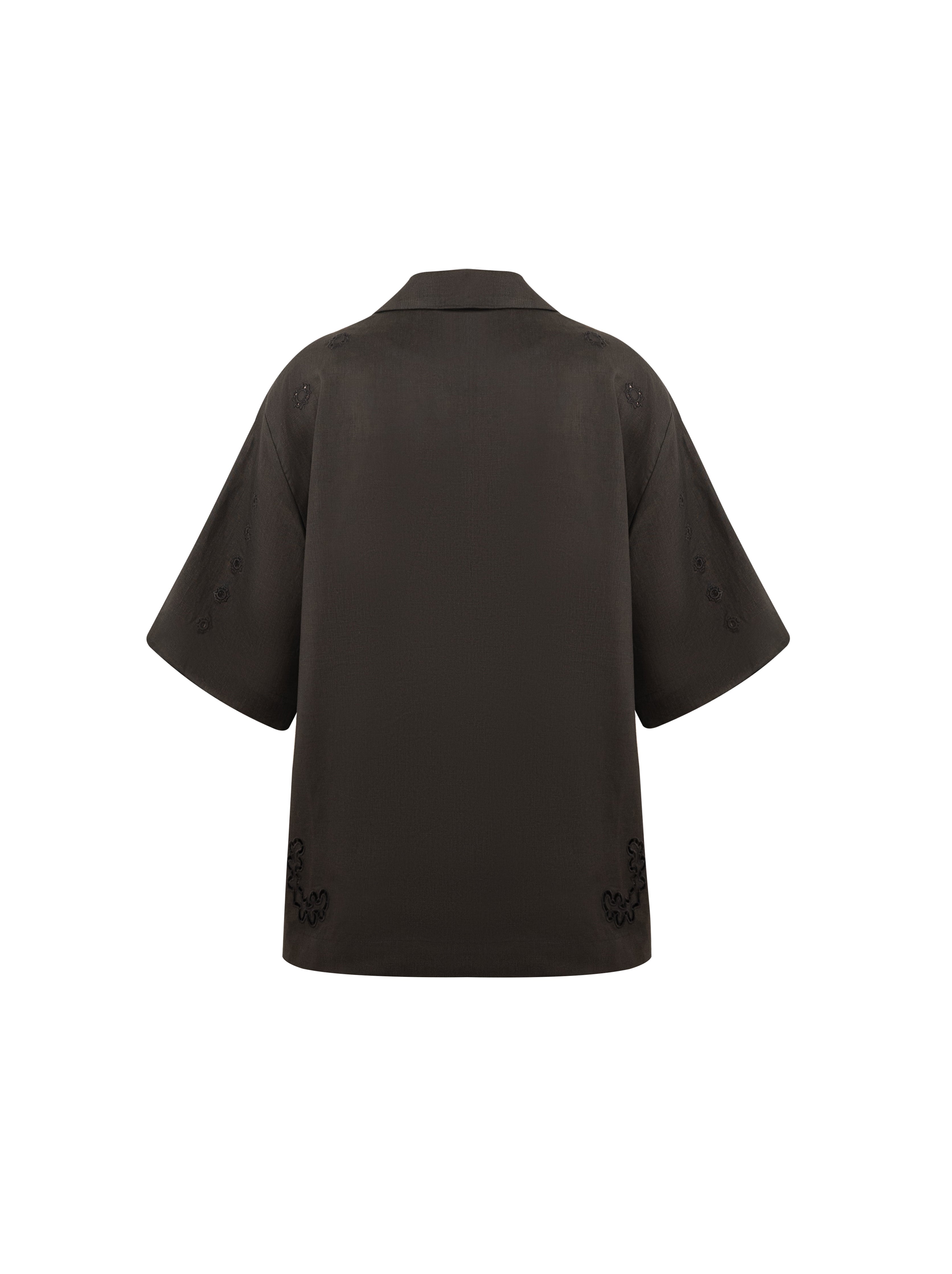 Cămașă neagră cu broderie Petra