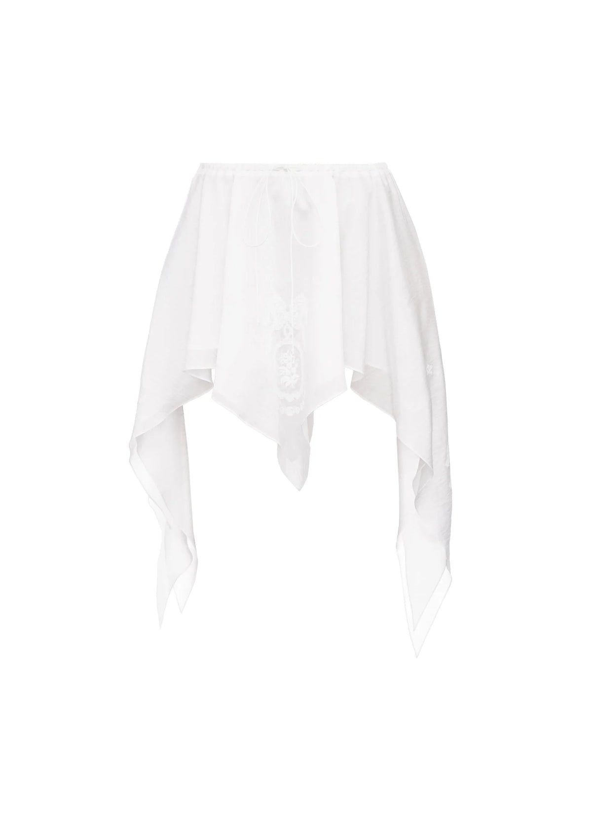 Short Asymetric Embroidered White Skirt - Kharytia