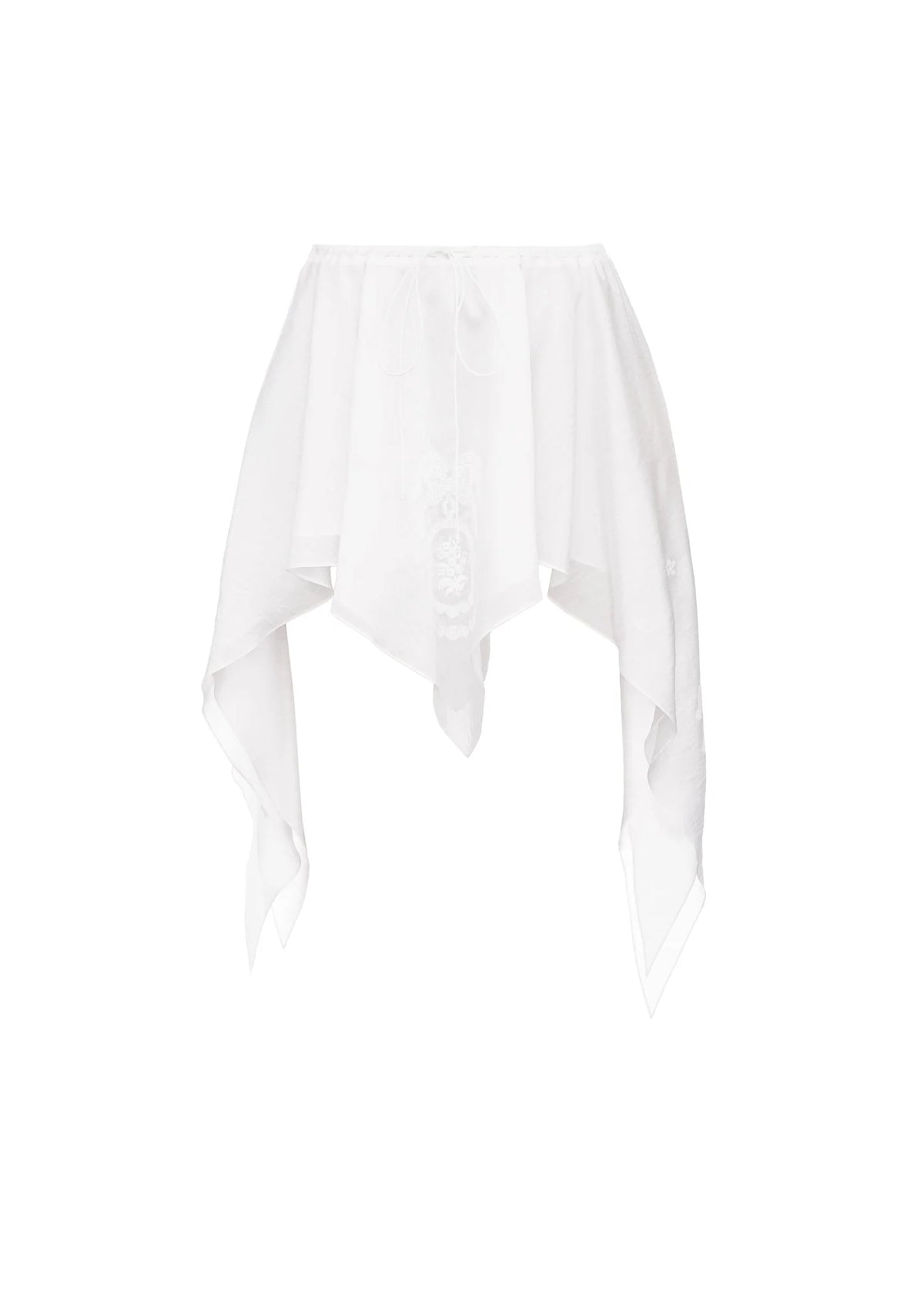 Short Asymetric Embroidered White Skirt - Kharytia