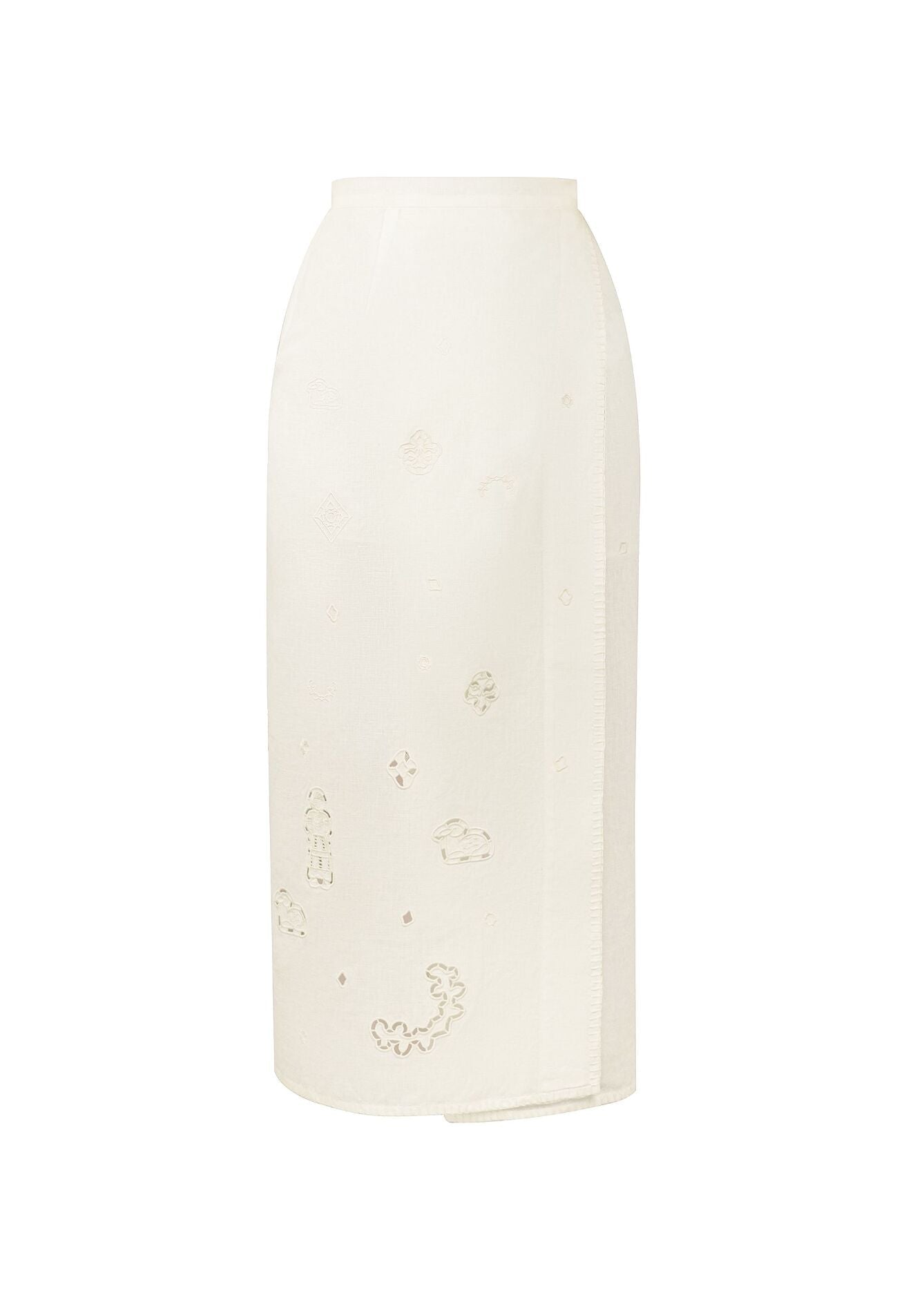 Fustă albă petrecută Evdokiia cu broderie