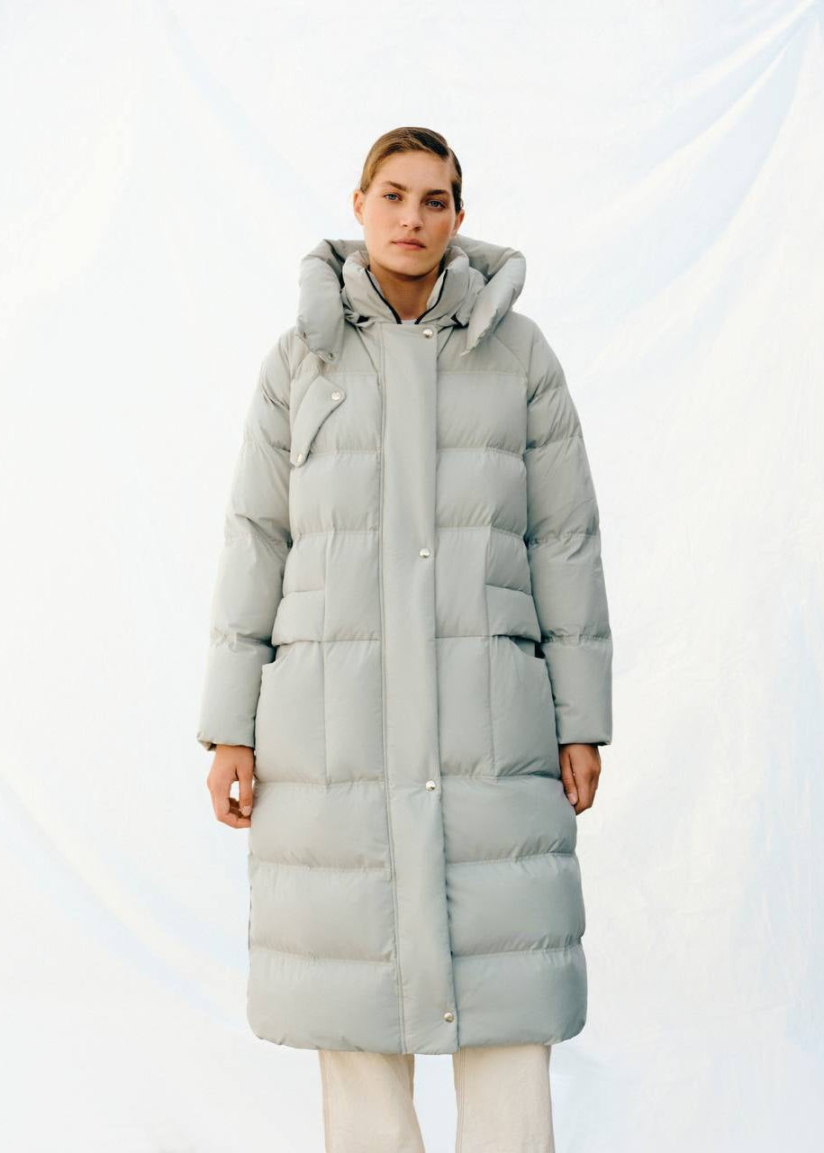 Green Tea Long Down Puffer Coat with Goose-Down Filling – Sport 21