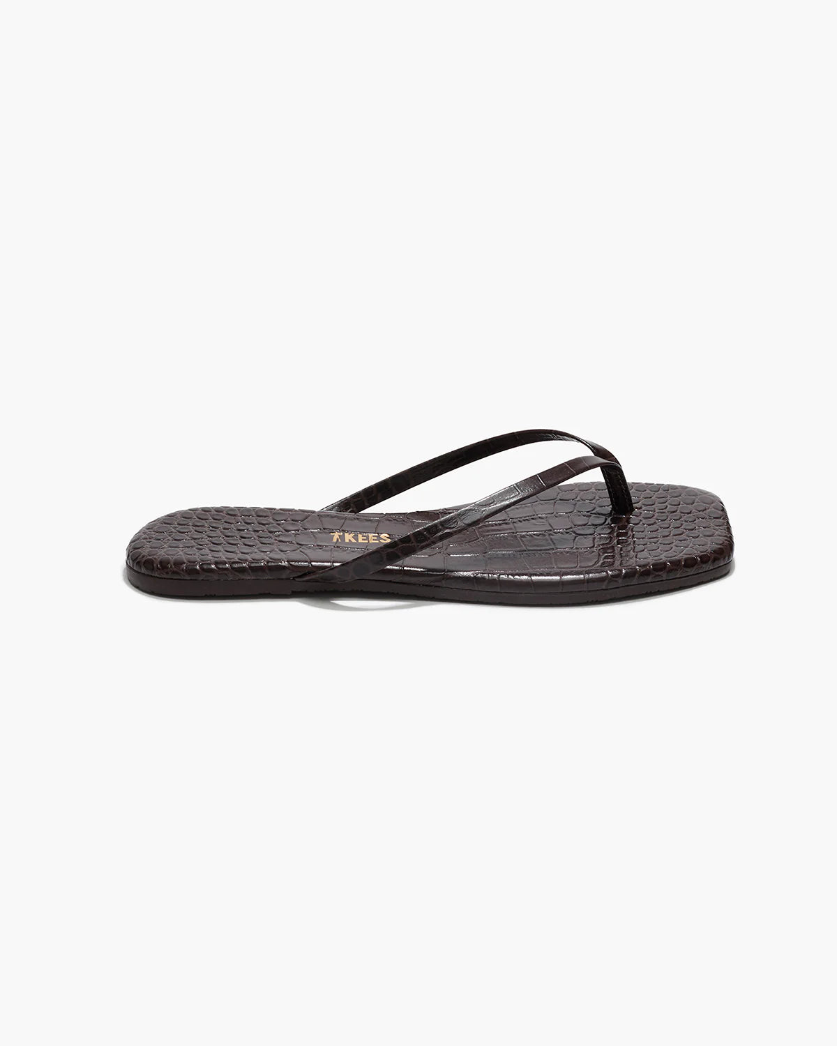 TKEES Square Croc Brown Leather Flip-Flops