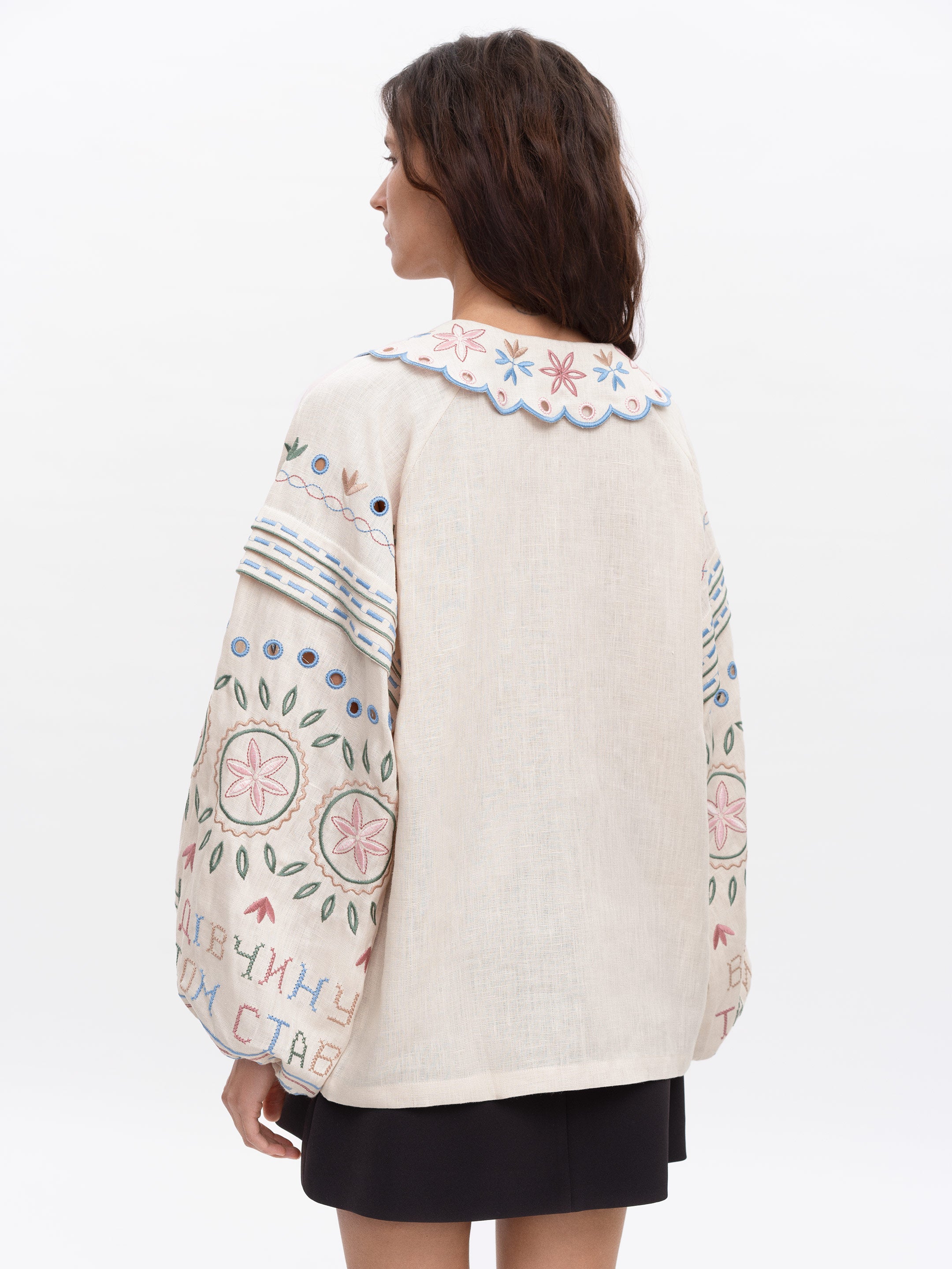 Cămașă bej din in cu broderie florală – Bandura