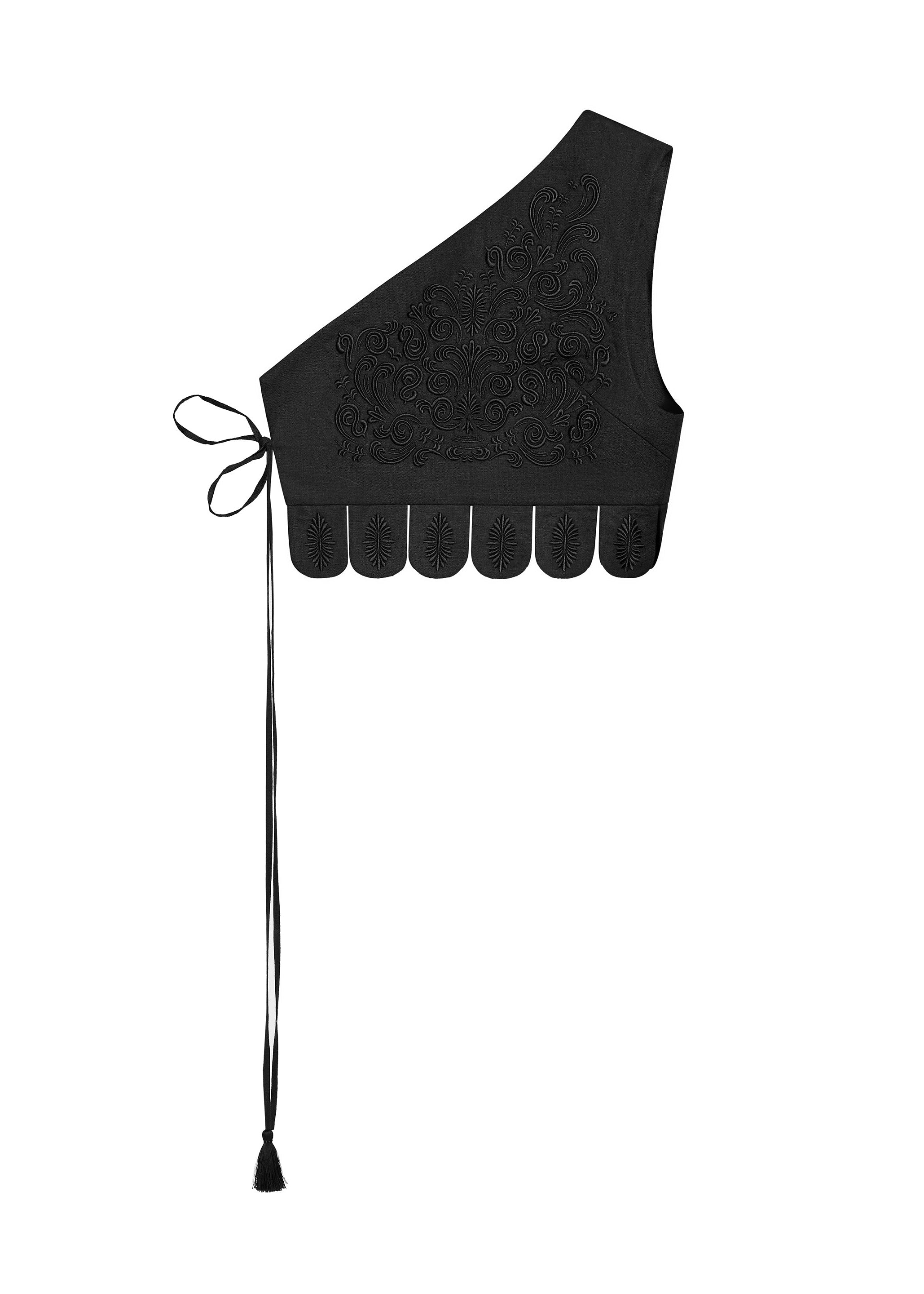 Vestă neagră din in cu broderie Osiayna