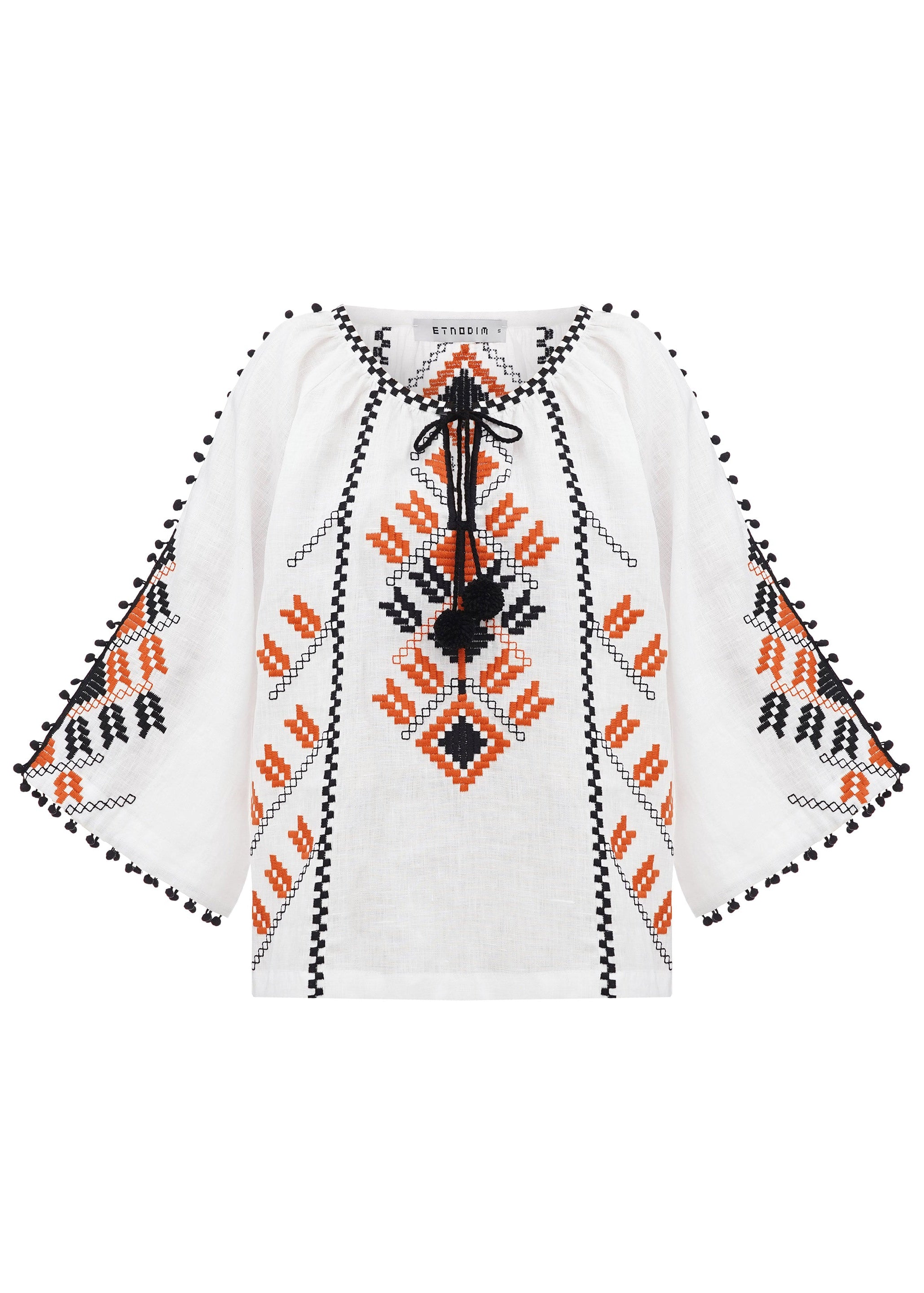 Bluza Bee din in natural cu broderie colorată