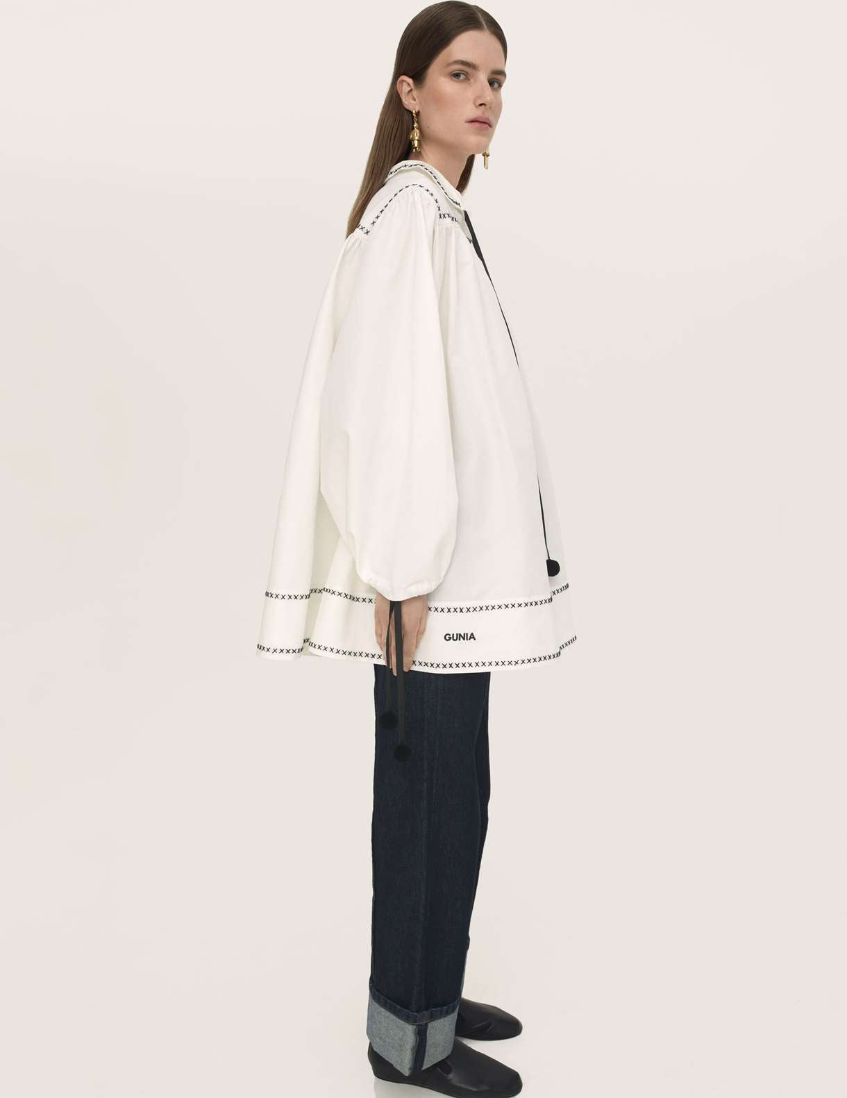 White Cotton Shirt with Fine Embroidered Details – Annychka