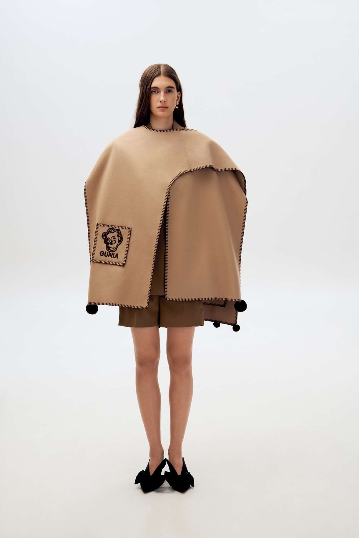 Poncho din Lână Asimetric Bej