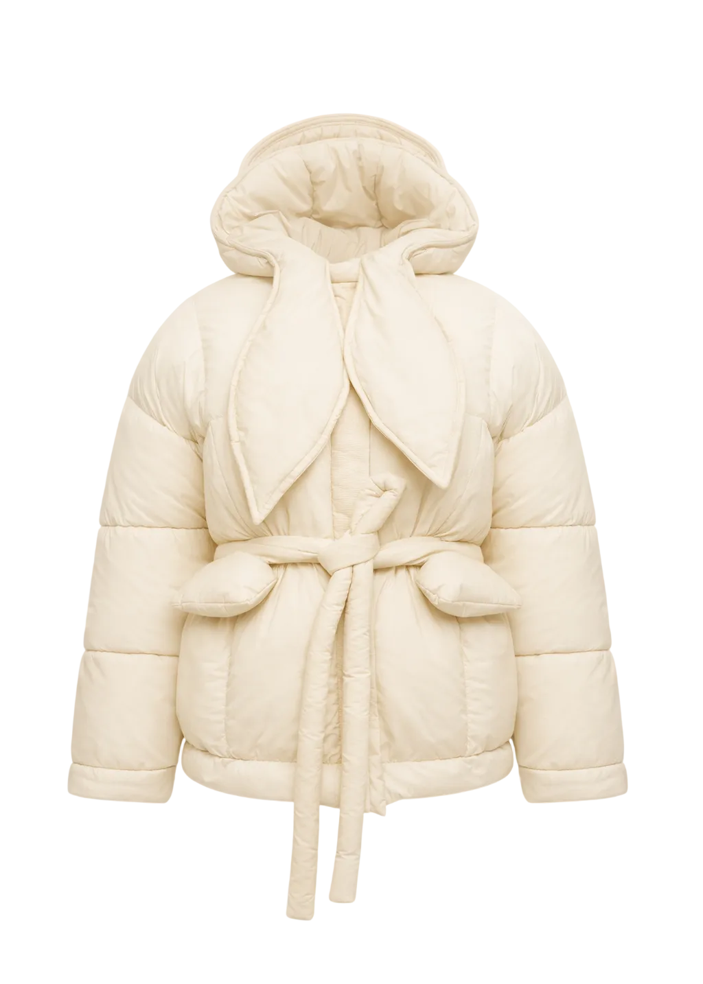 Milk Hooded Goose-Down Puffer Jacket with Bunny Scarf