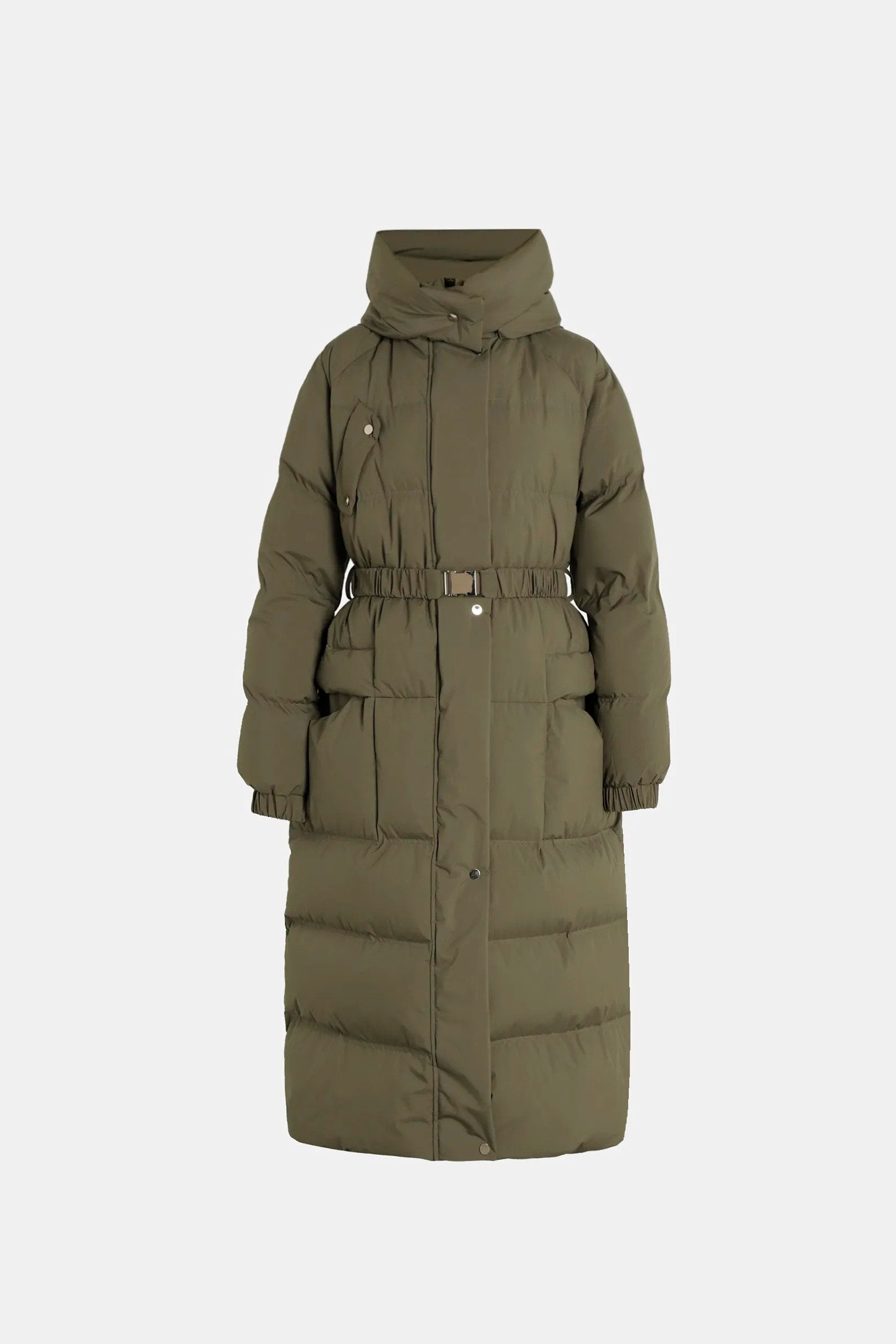 Geacă puffer lungă cu fulgi de gâscă Sport khaki