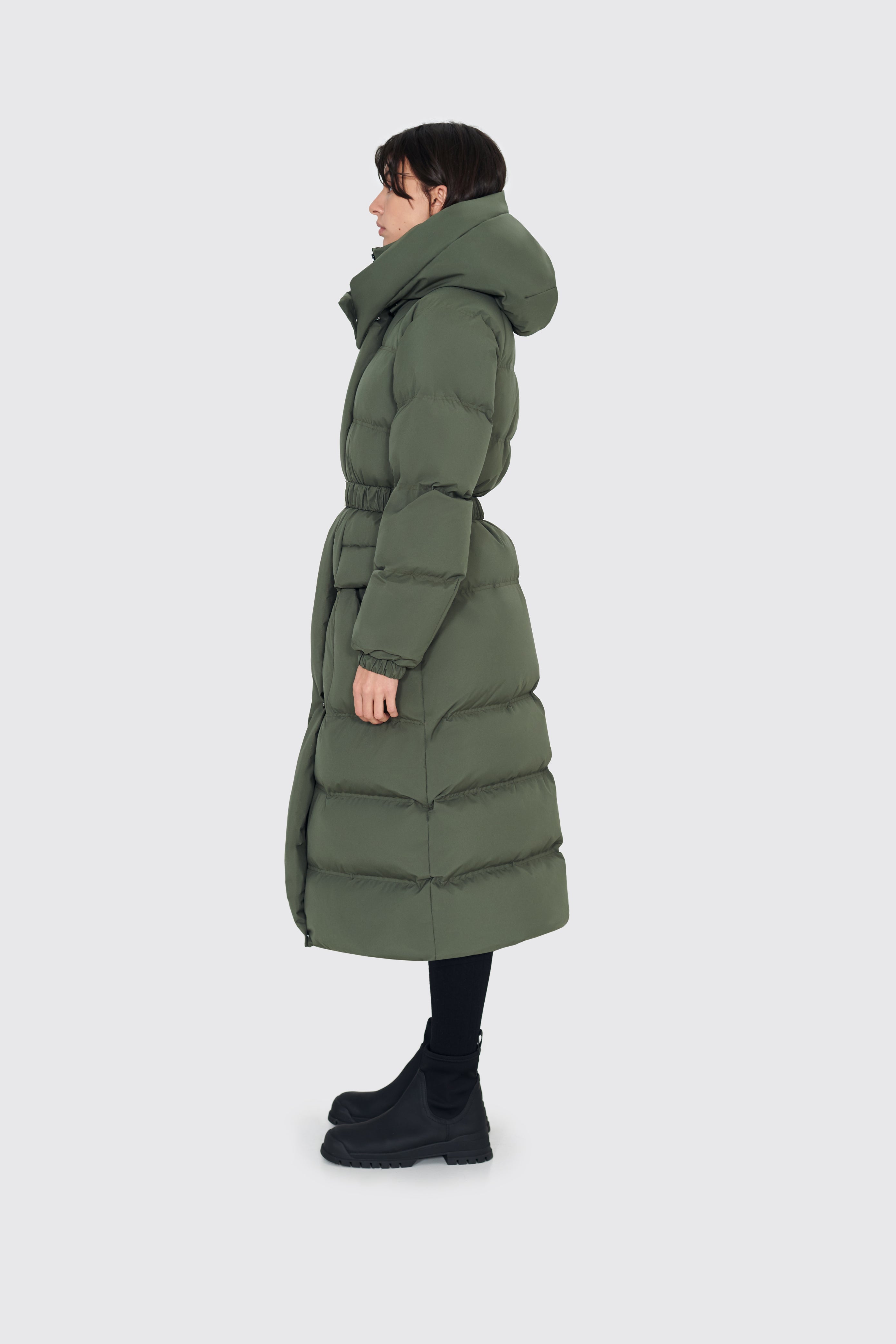 Geacă puffer lungă cu fulgi de gâscă Sport khaki