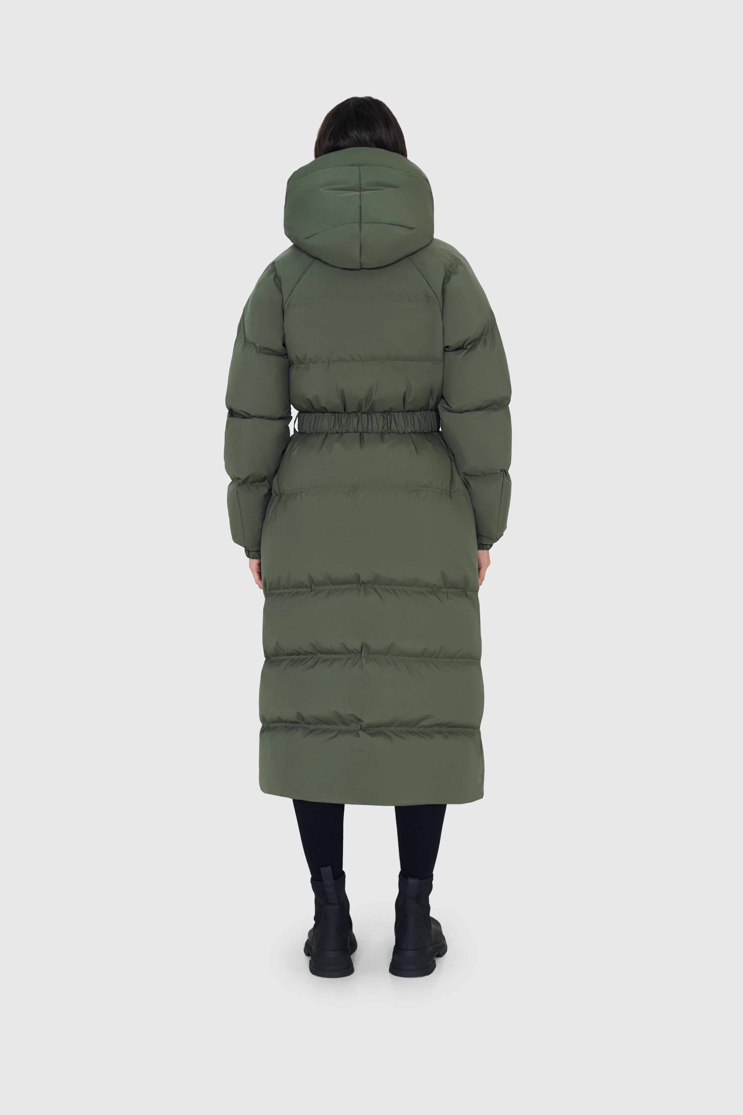 Geacă puffer lungă cu fulgi de gâscă Sport khaki