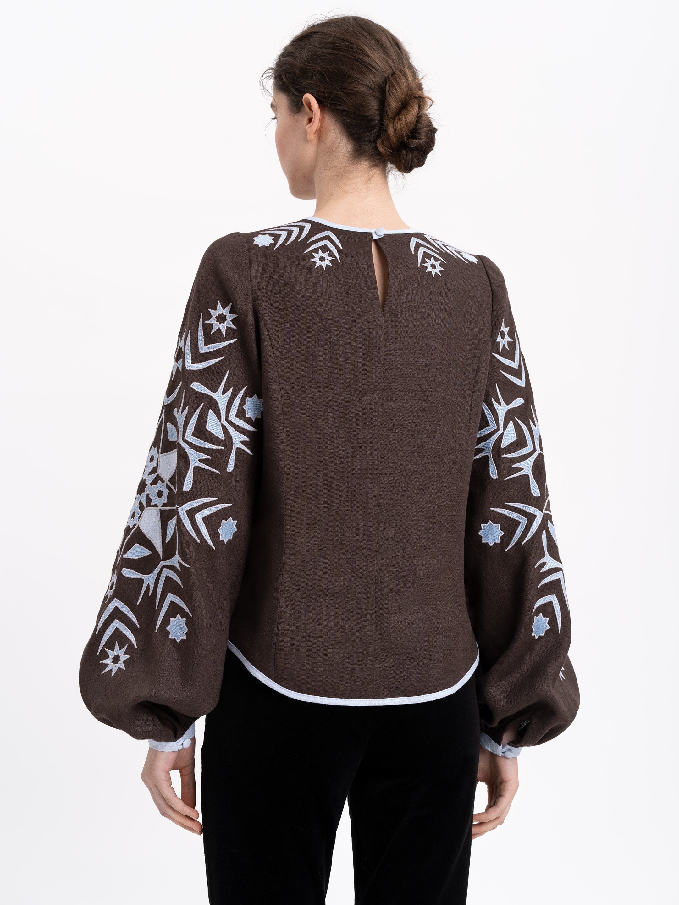 Bluza Zirka de seară din in cu broderie si ornamente