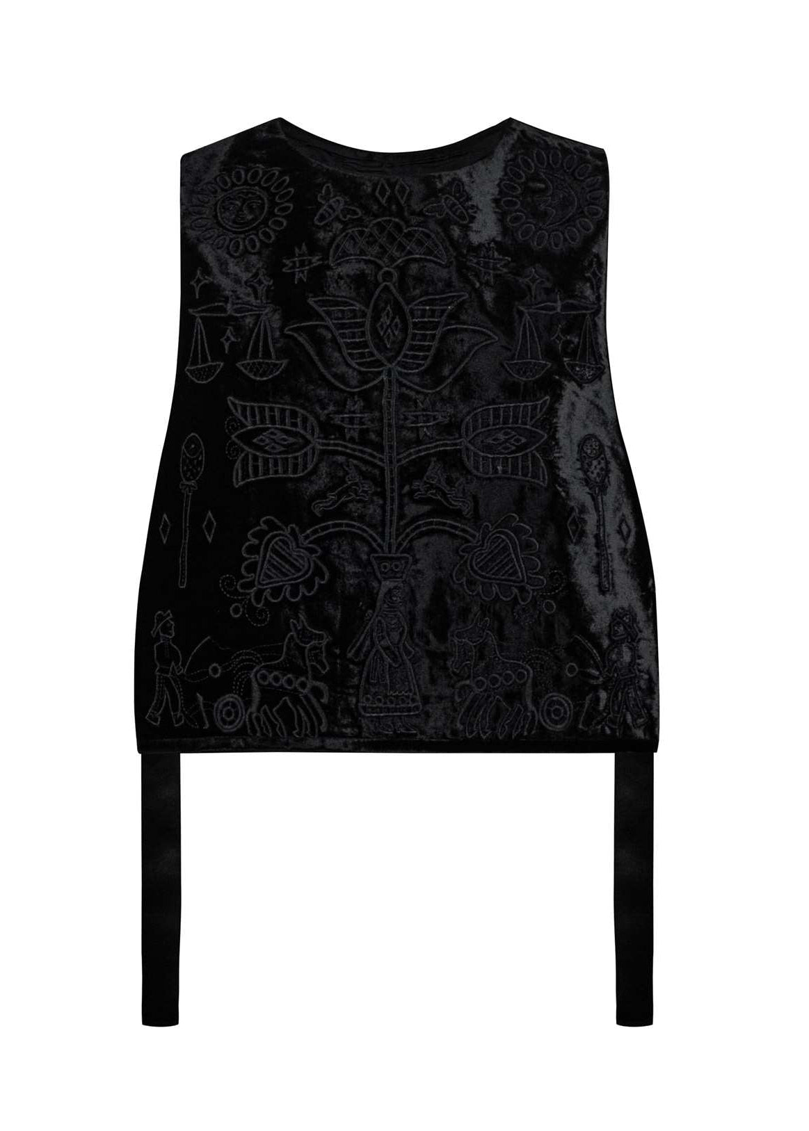 Velvet Black Vest with Decorative Embroidery