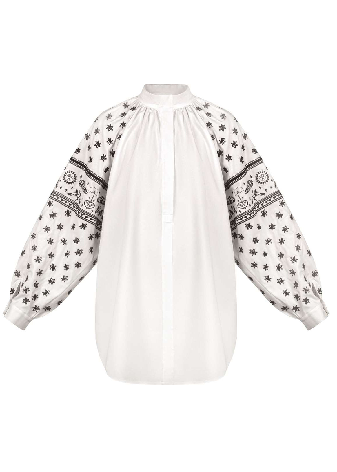 Oversized White Cotton Shirt with Black Embroidered Details – Franka