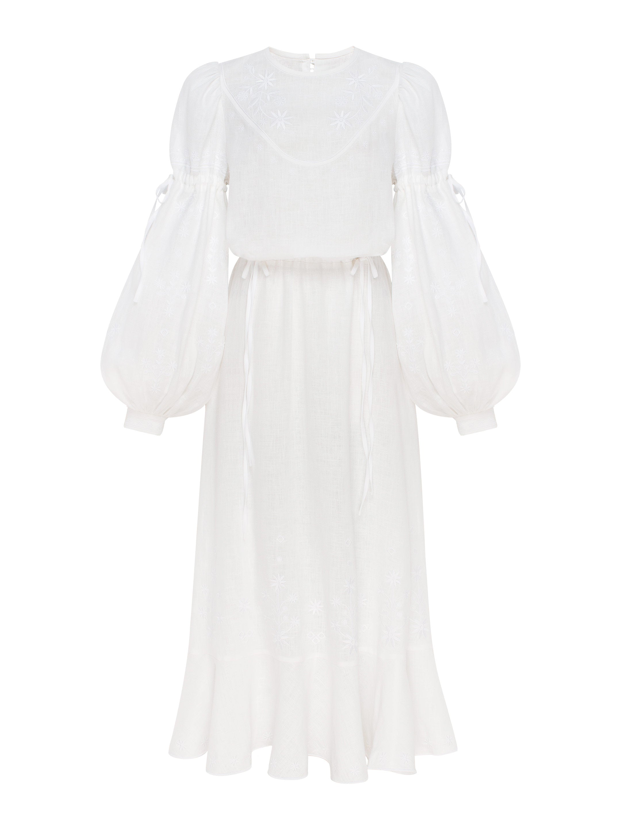 Bridal White Linen Embroidered Dress with Flowing Silhouette – Dream