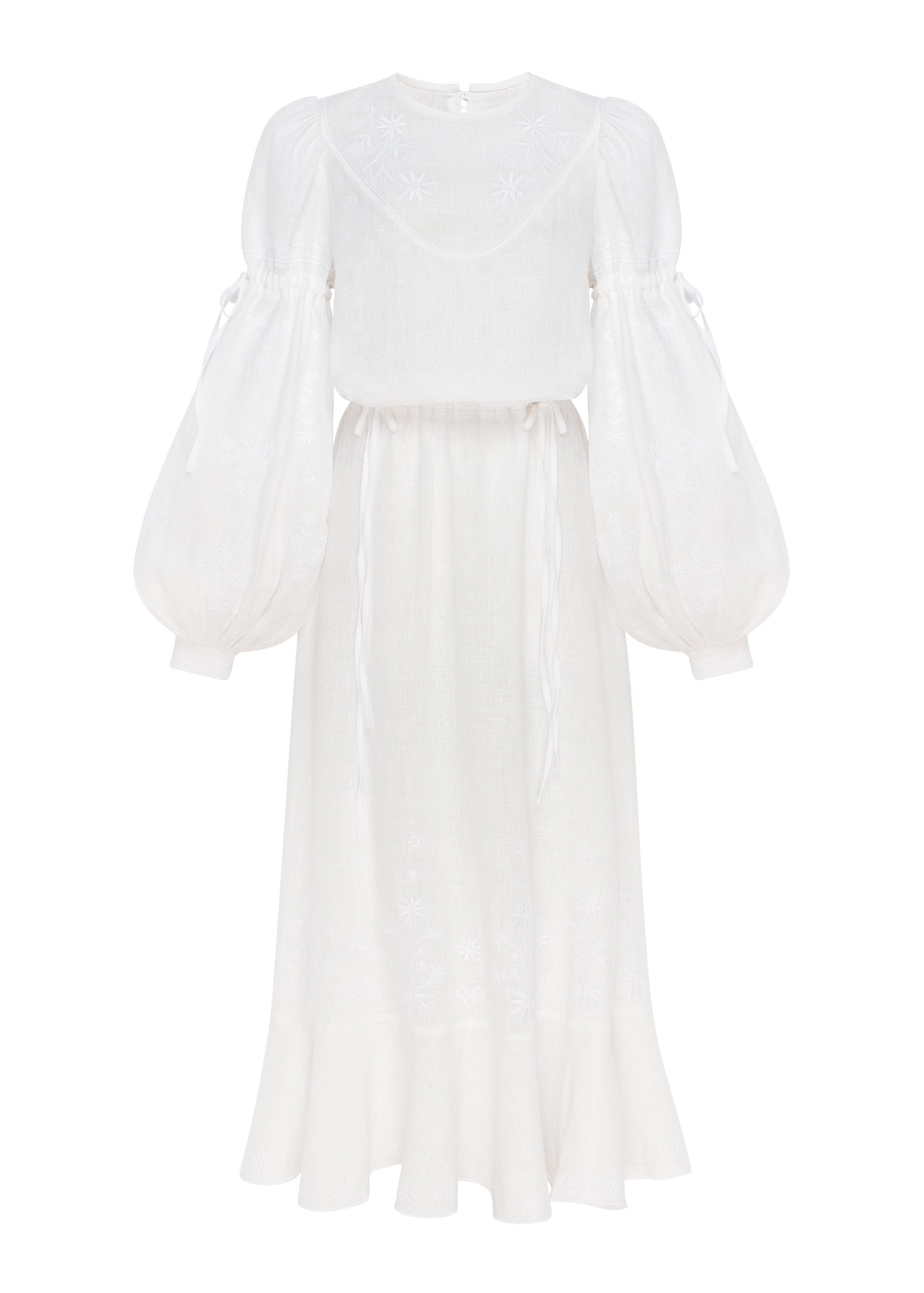 Bridal White Linen Embroidered Dress with Flowing Silhouette – Dream