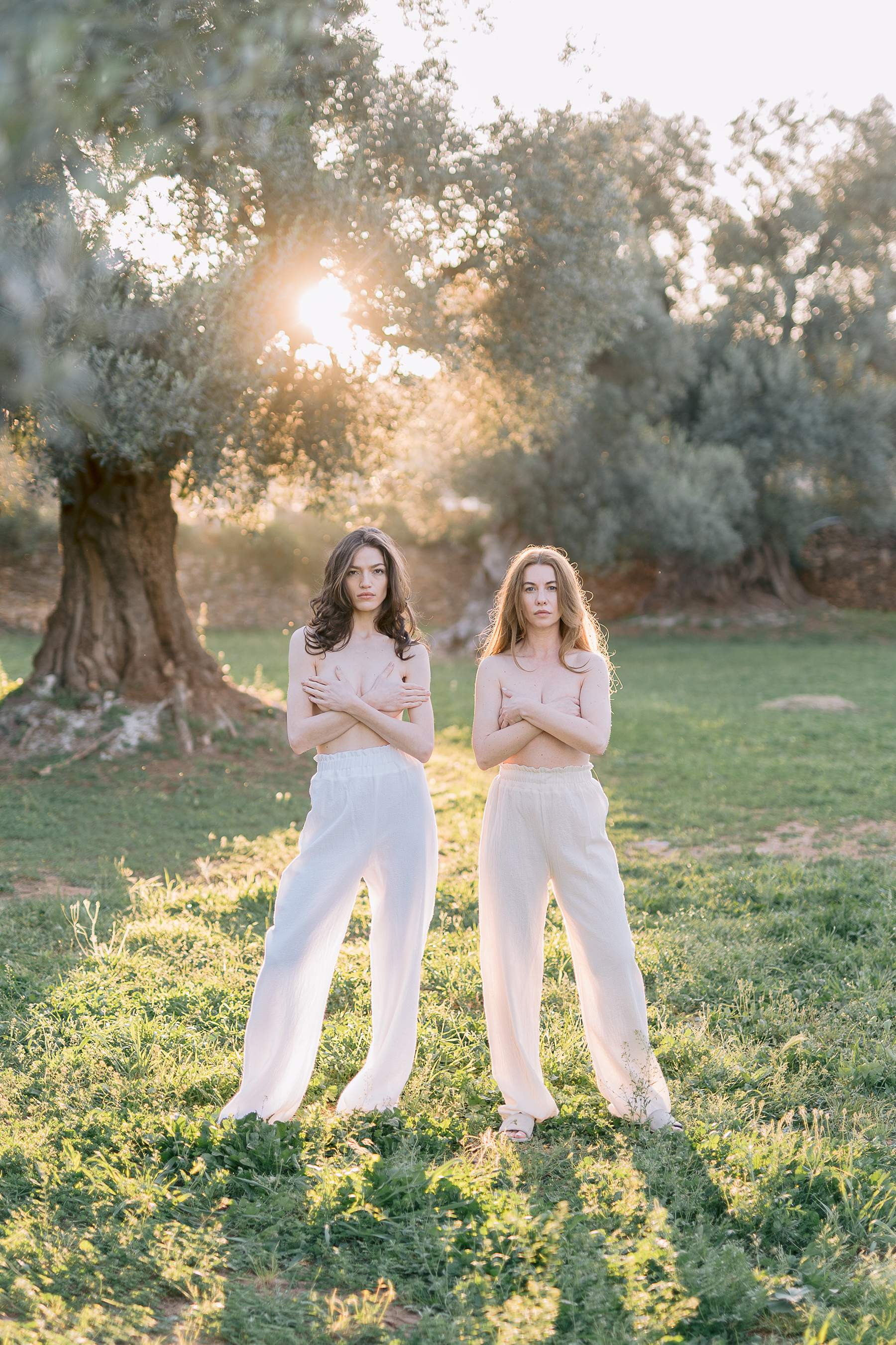 Pantaloni lungi Lucina cu talie inalta din bumbac natural