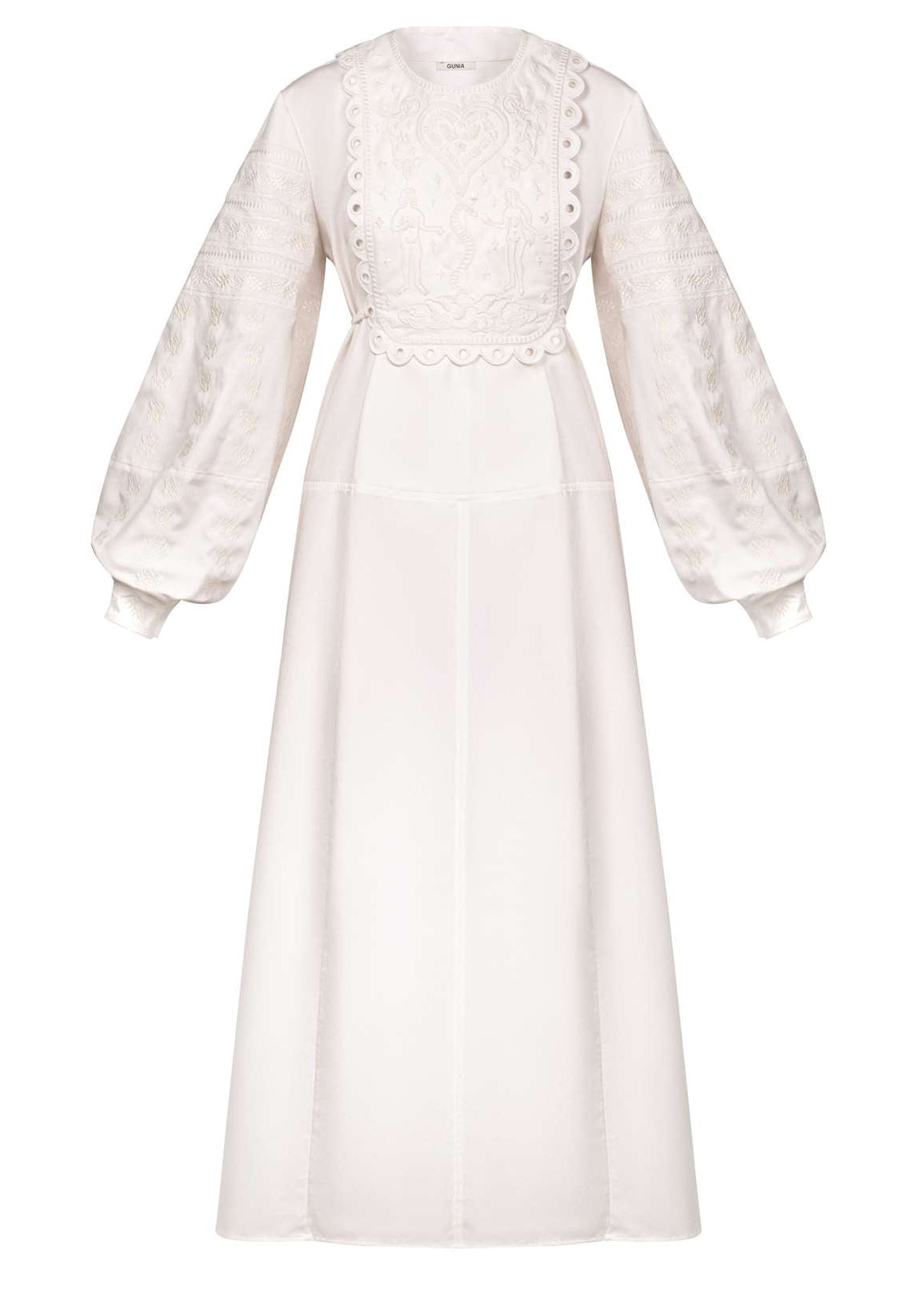 Cotton Midi Dress with Embroidered Vest Featuring Adam and Eve - Lukia