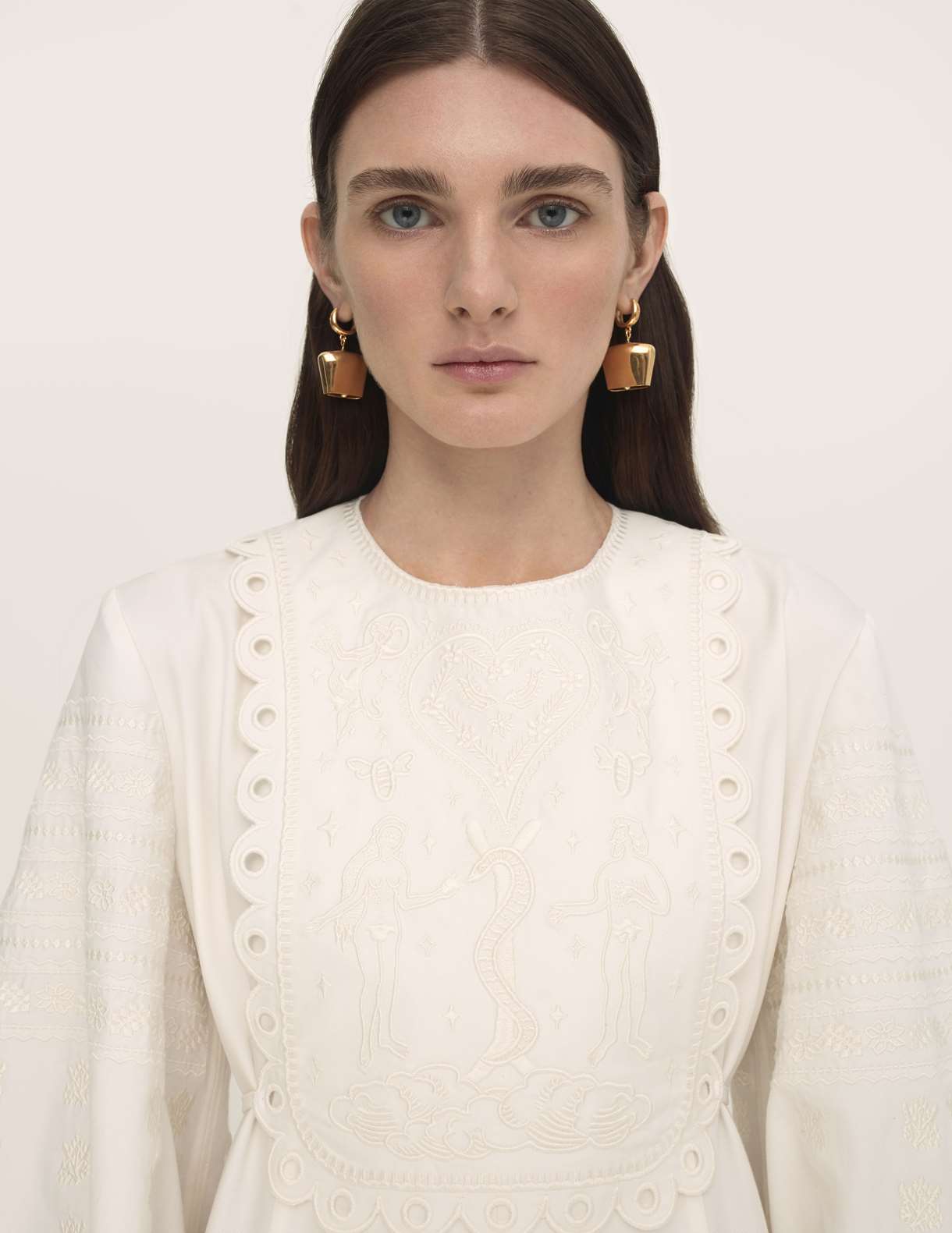 Cotton Midi Dress with Embroidered Vest Featuring Adam and Eve - Lukia